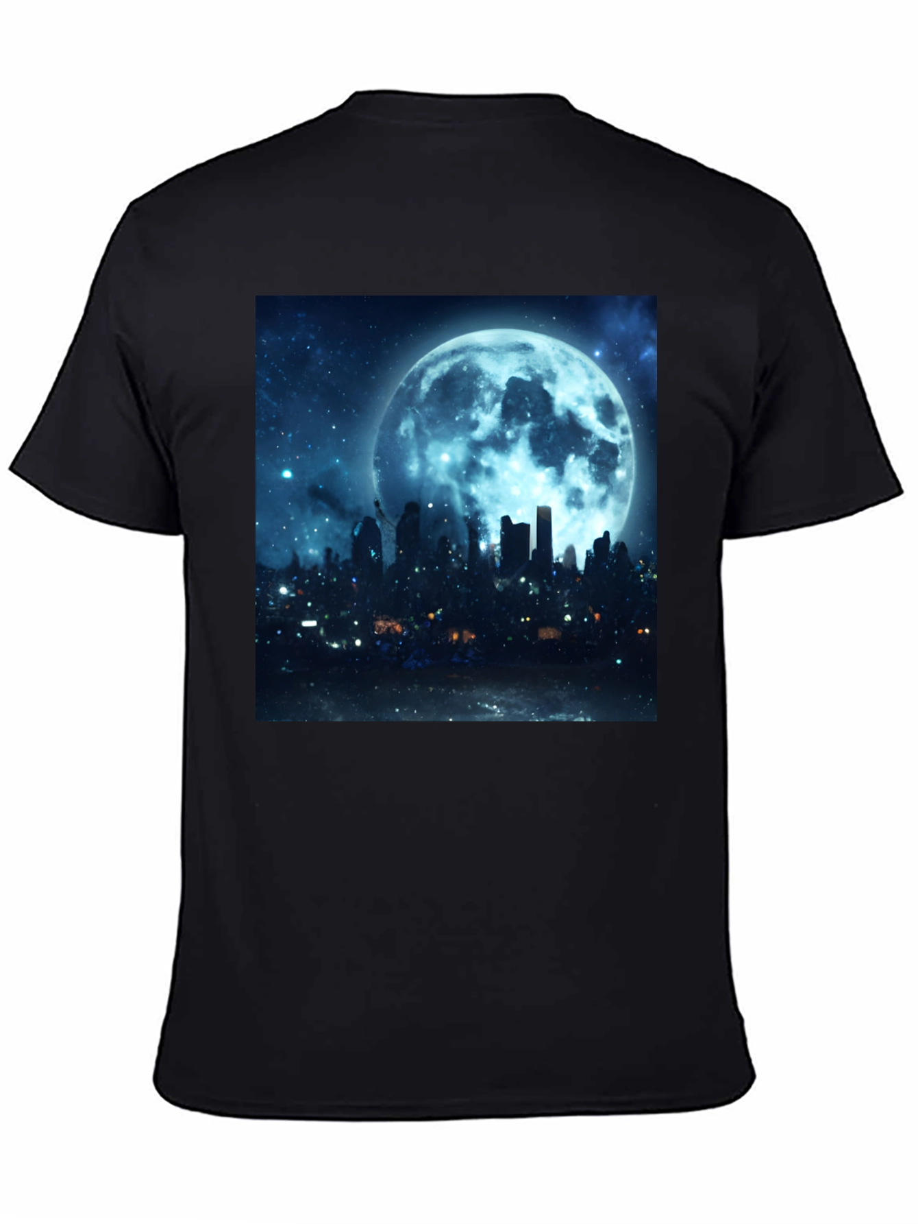 Moonlit Cityscape Graphic Tee - Black