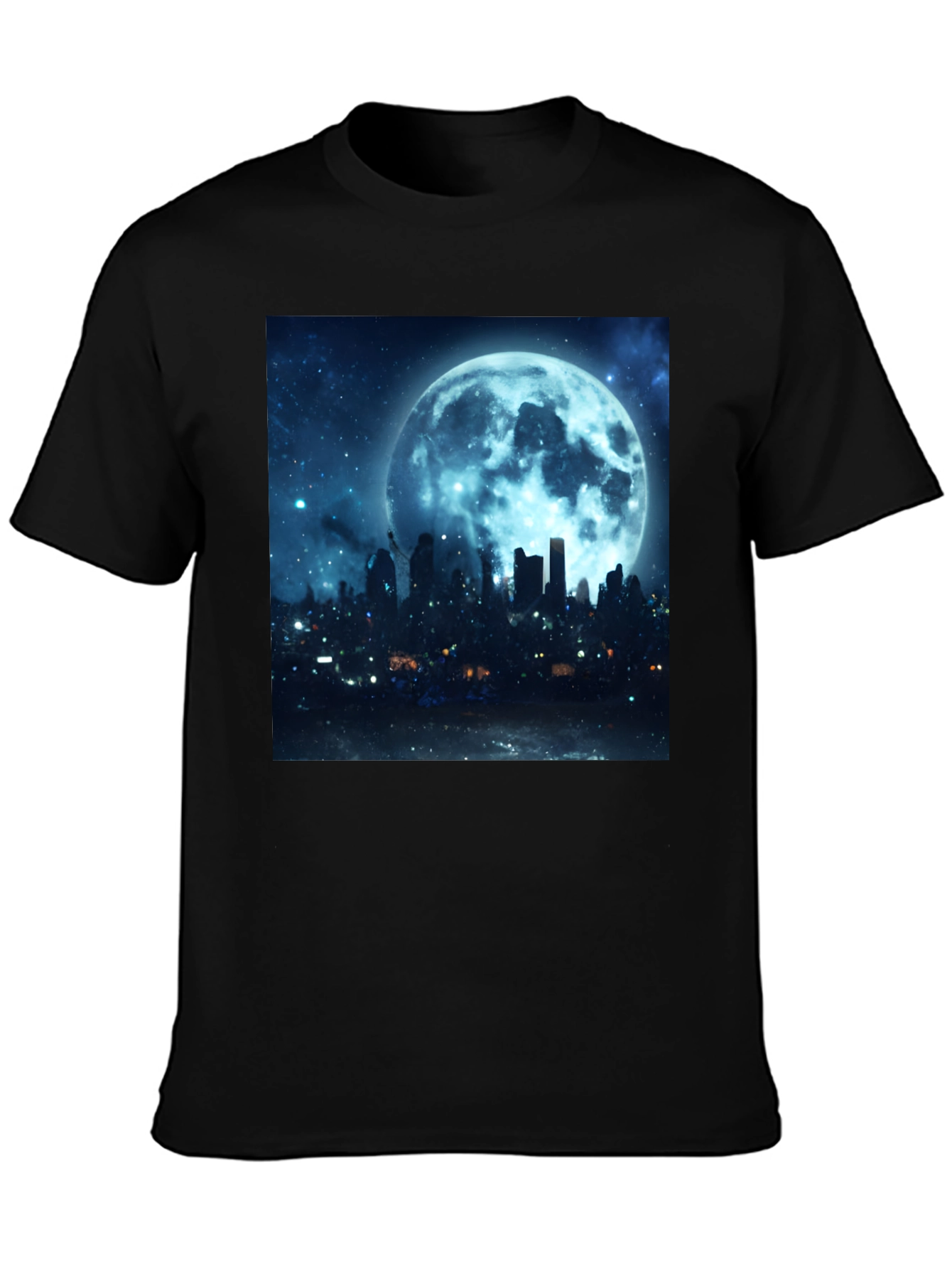 Moonlit Cityscape Graphic Tee - Black