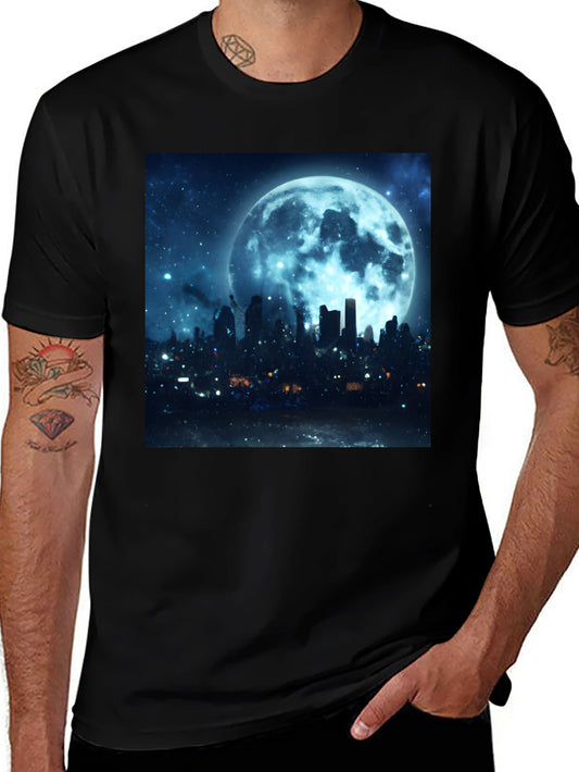 Moonlit Cityscape Graphic Tee - Black
