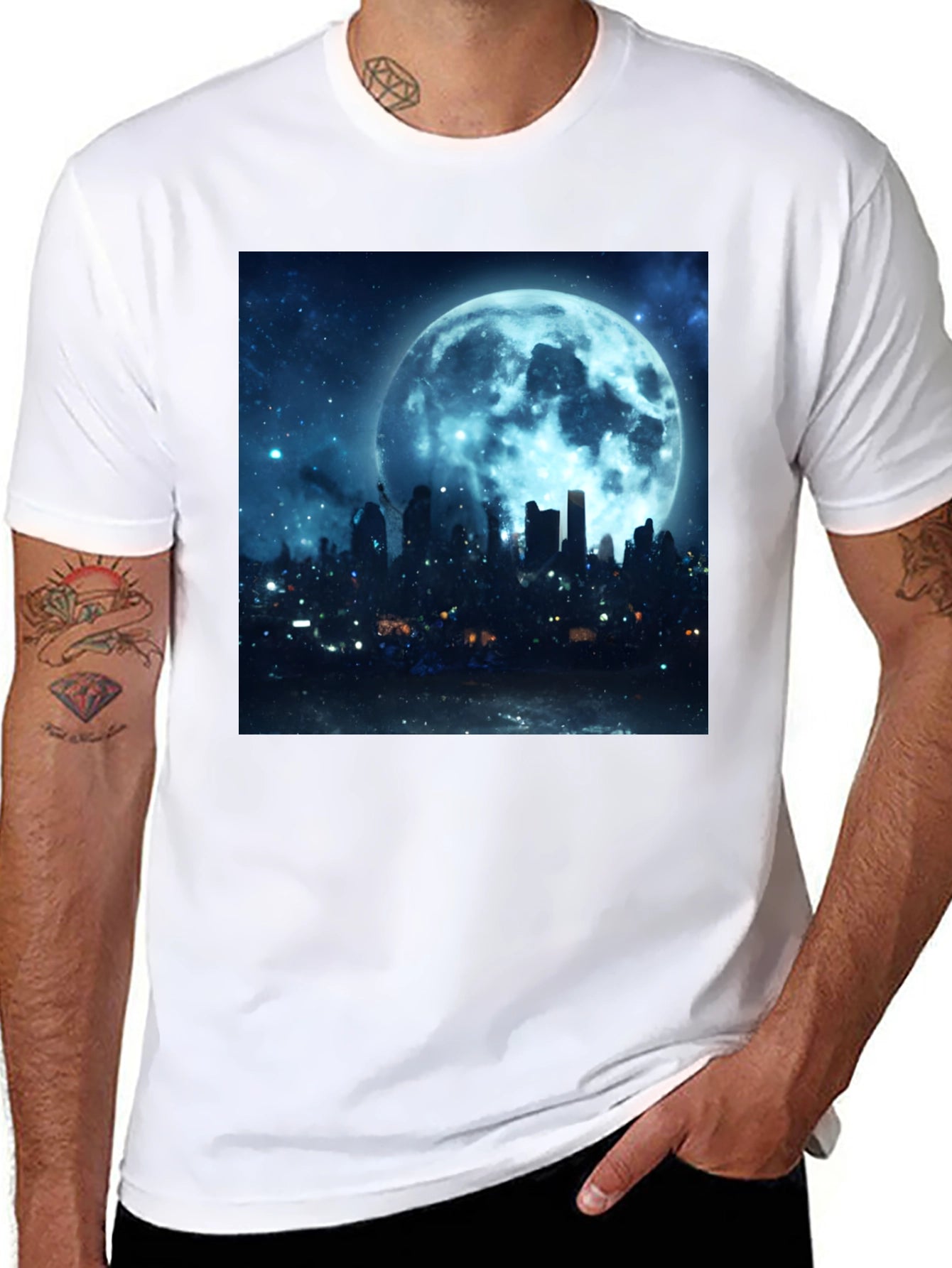 Moonlit Cityscape Graphic Tee - Black