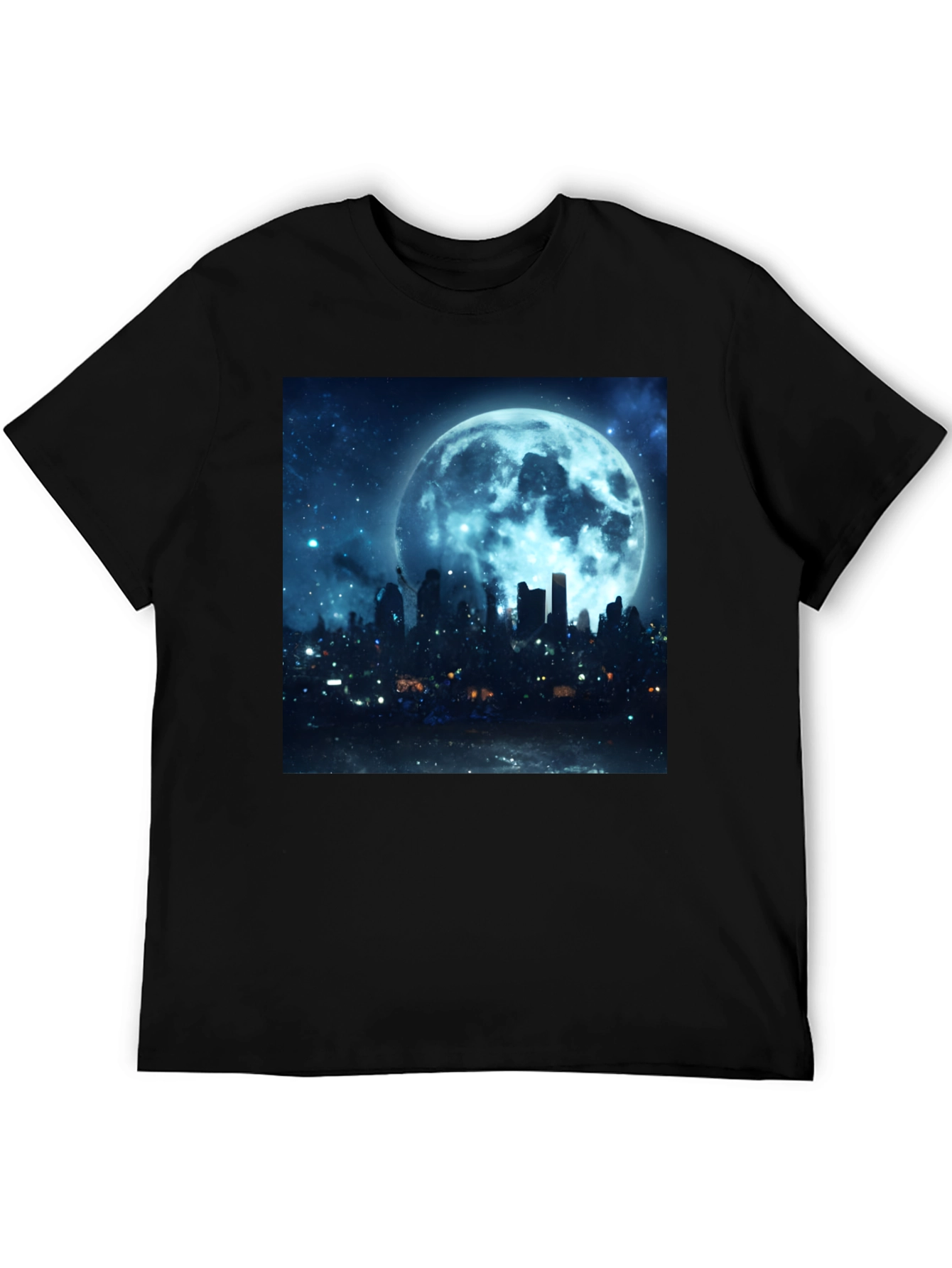 Moonlit Cityscape Graphic Tee - Black