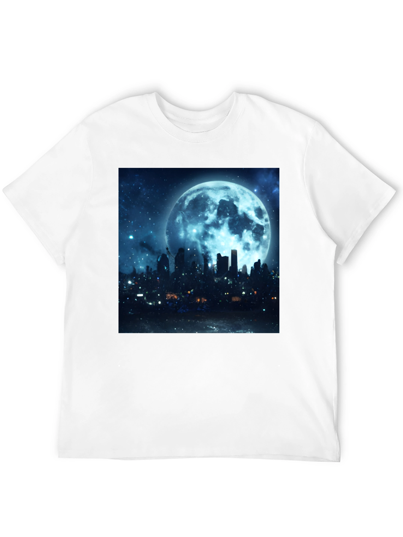 Moonlit Cityscape Graphic Tee - Black