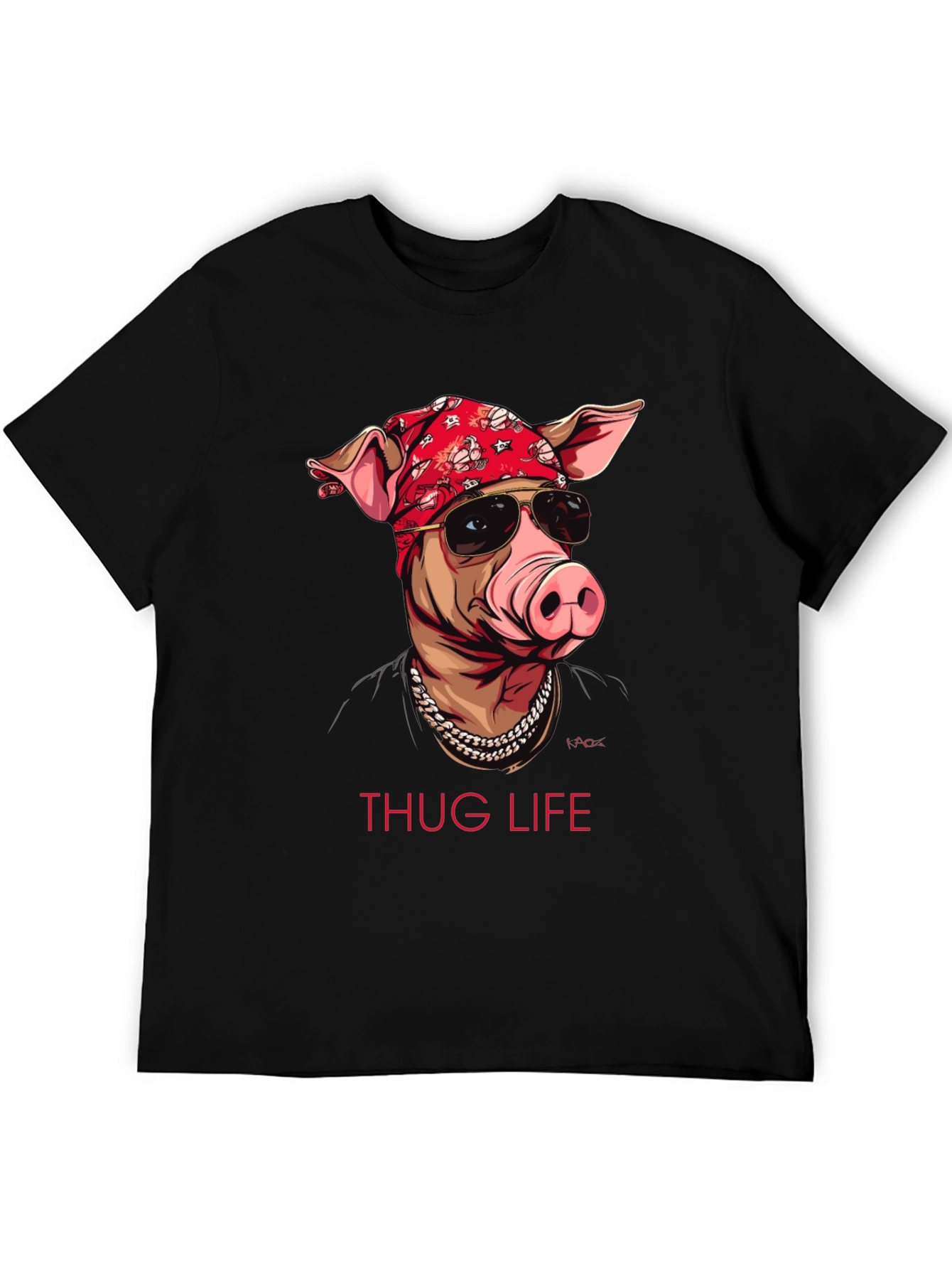 Thug Life Pig Graphic T-Shirt - Black