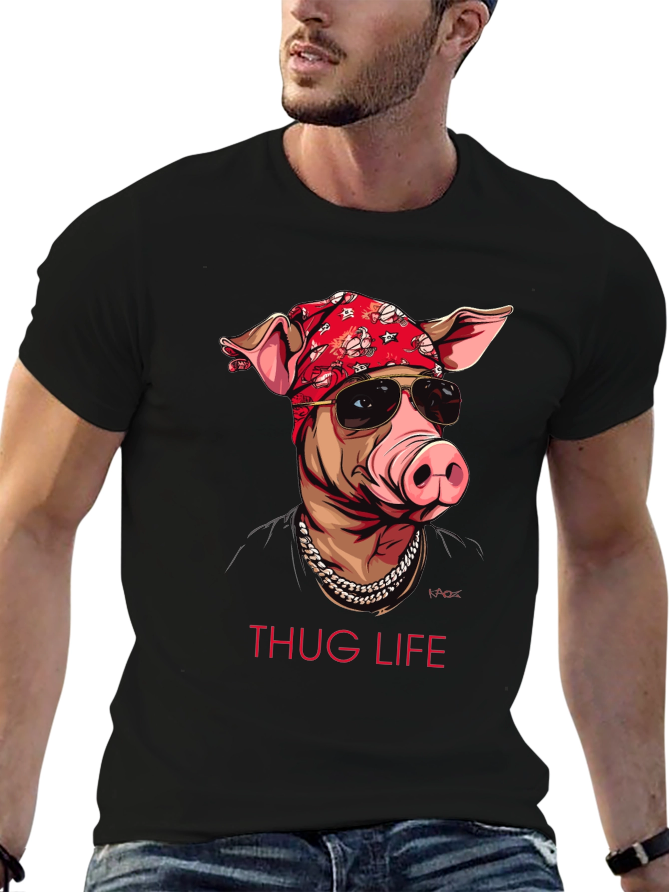 Thug Life Pig Graphic T-Shirt - Black
