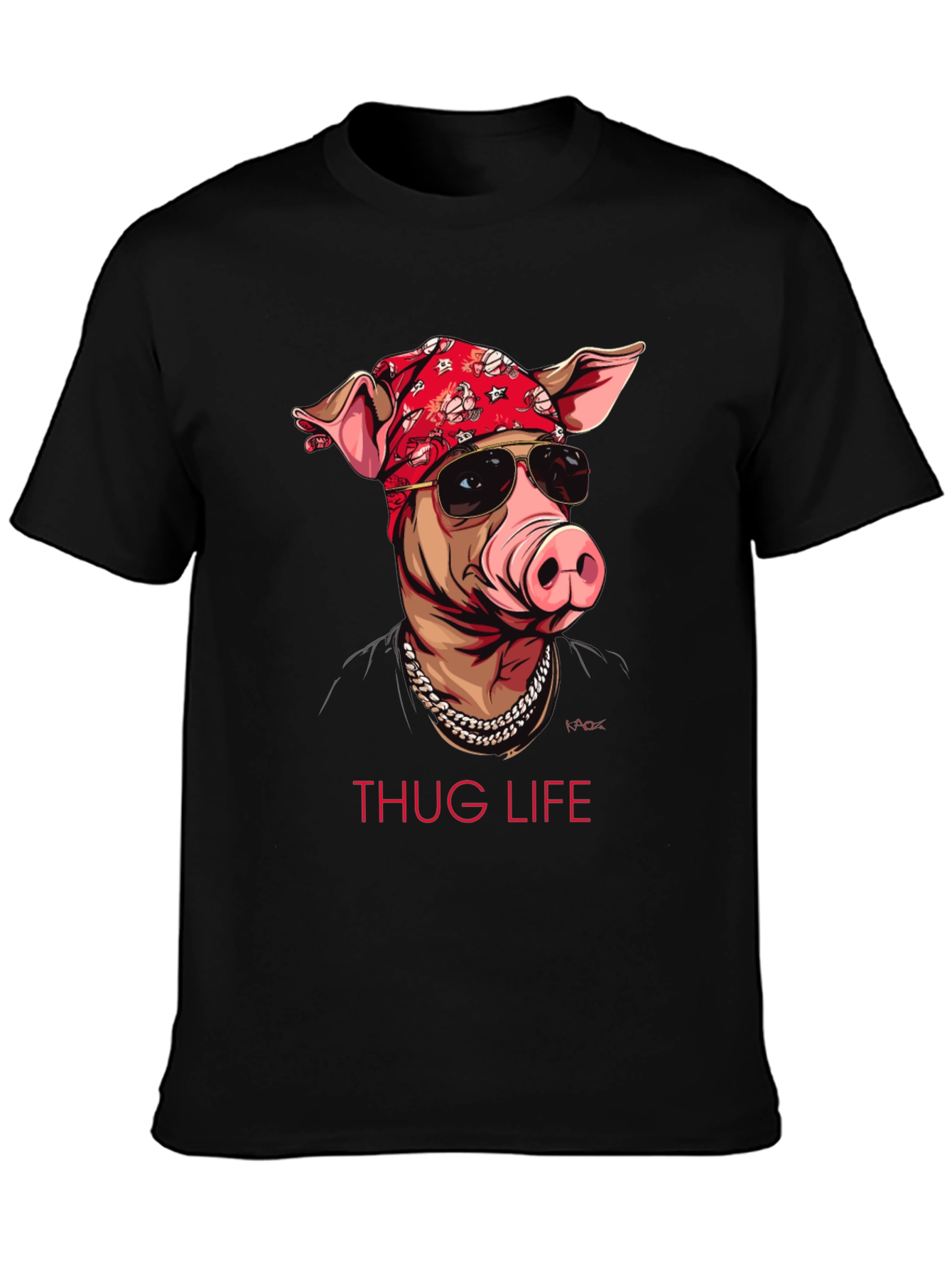 Thug Life Pig Graphic T-Shirt - Black
