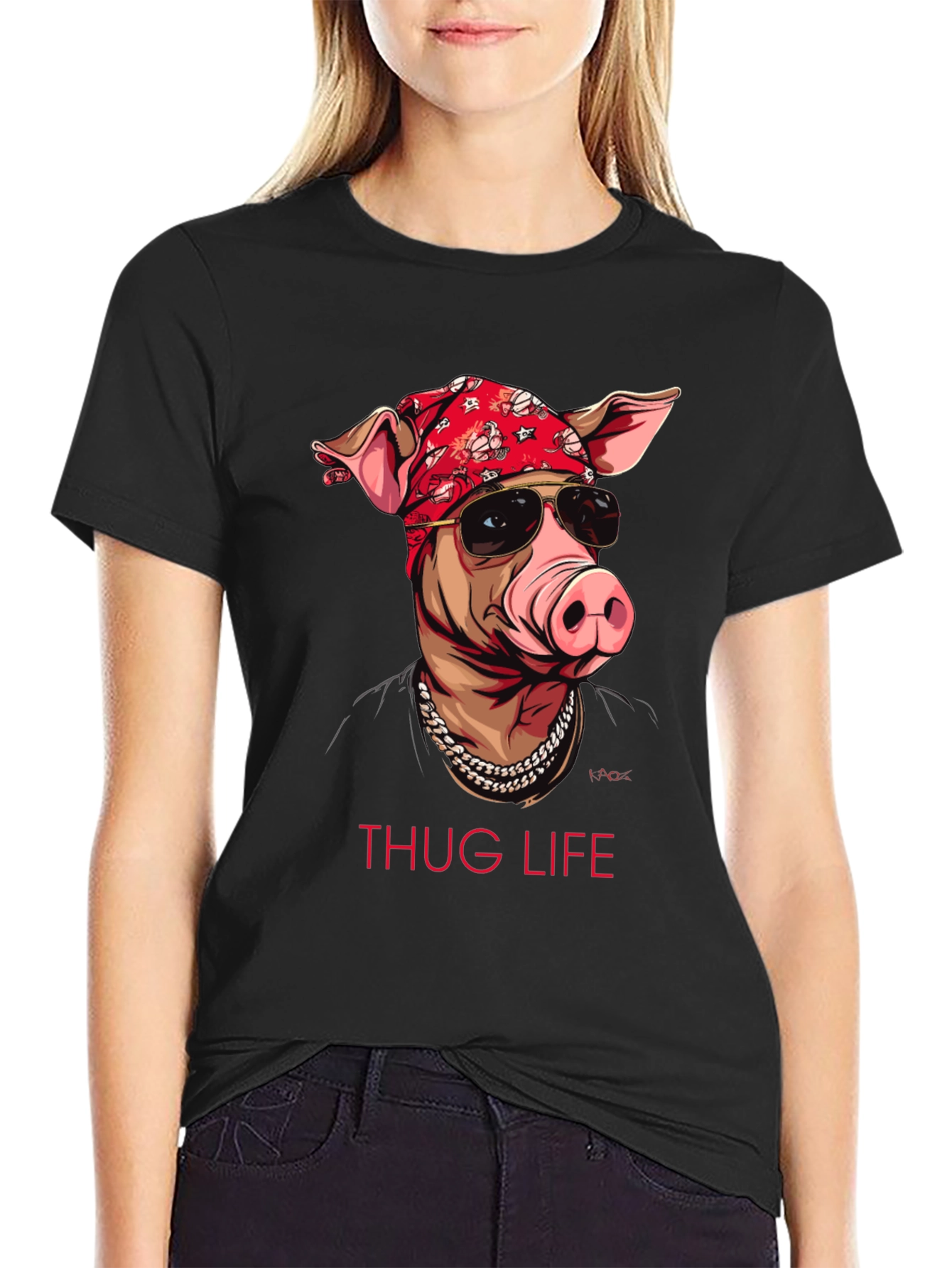 Thug Life Pig Graphic T-Shirt - Black