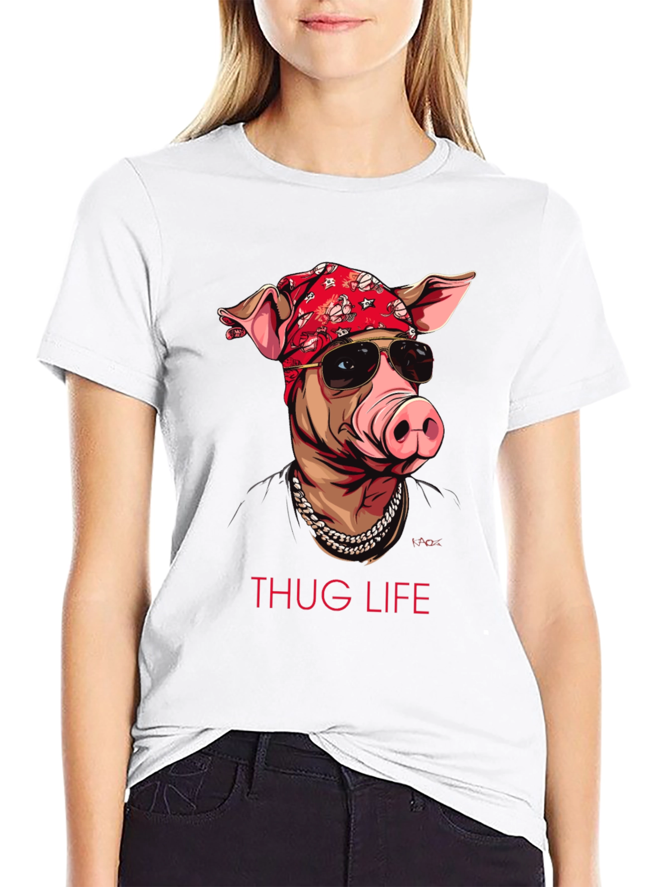Thug Life Pig Graphic T-Shirt - Black