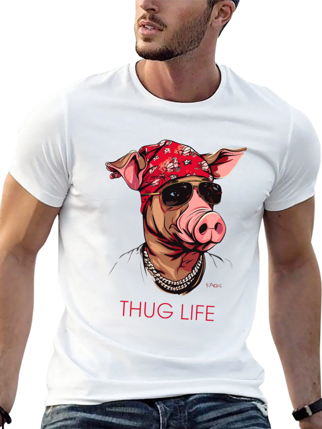 Thug Life Pig Graphic T-Shirt - Black