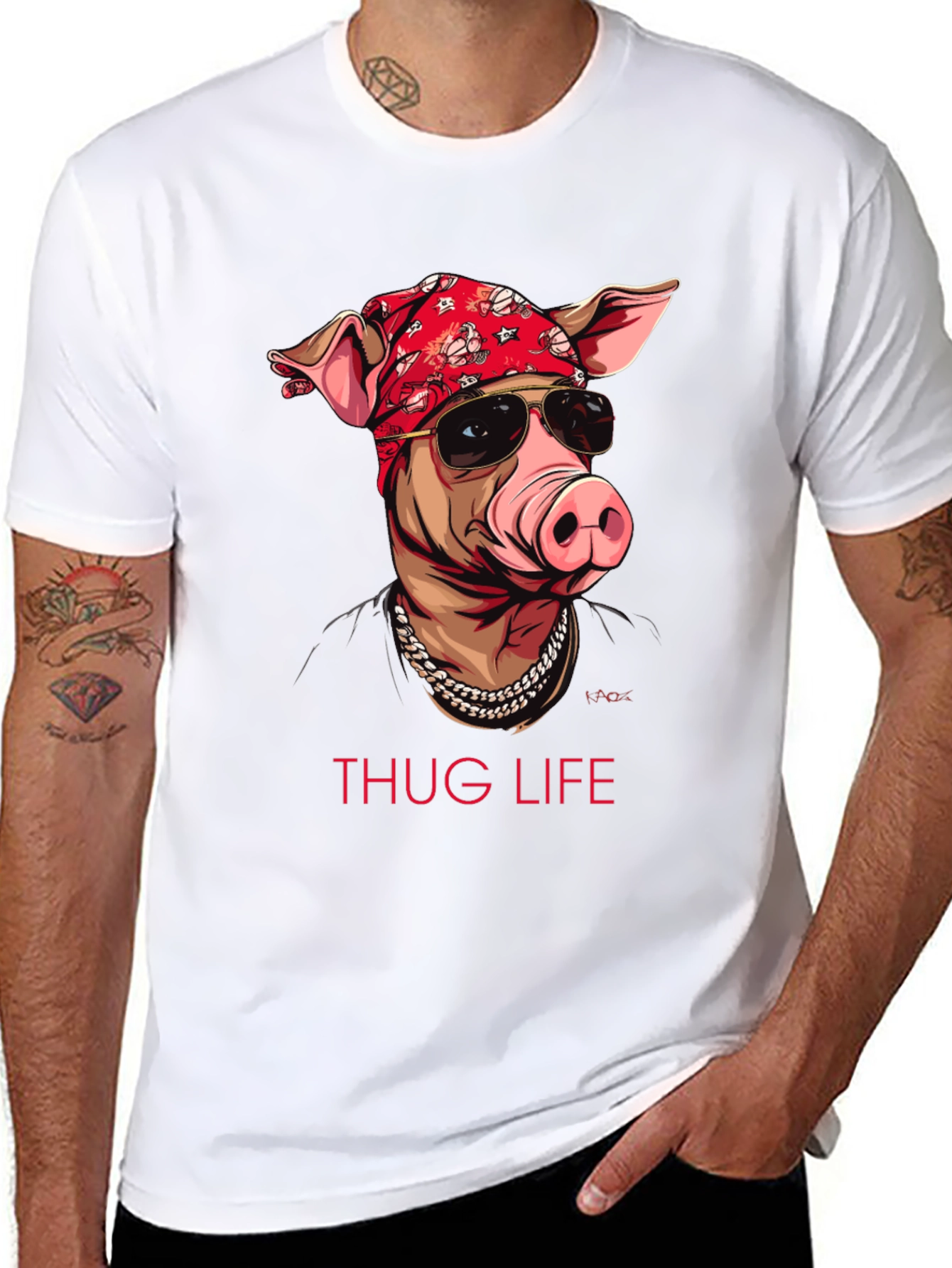 Thug Life Pig Graphic T-Shirt - Black