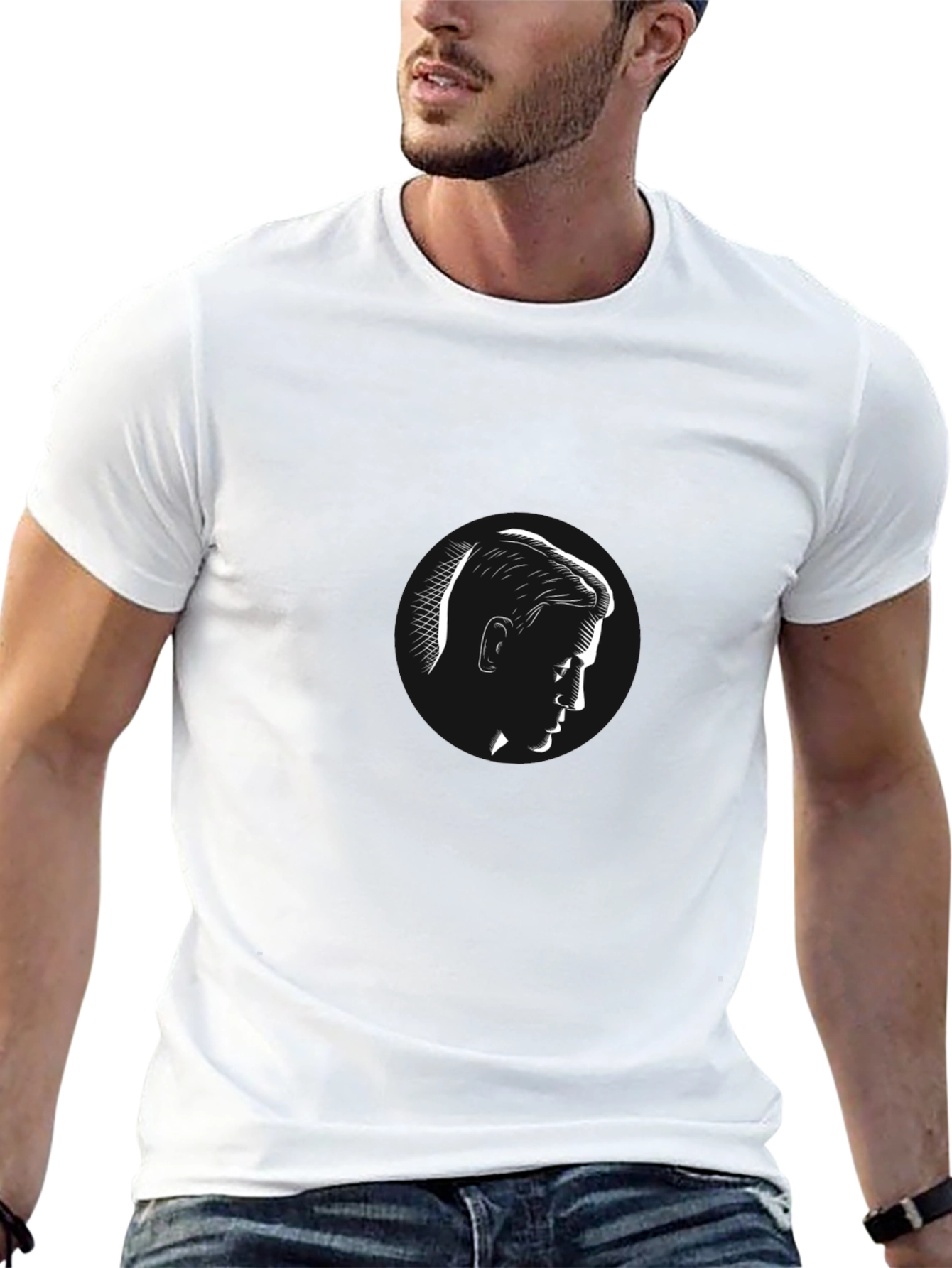 Mens Black T-Shirt with Portrait Graphic