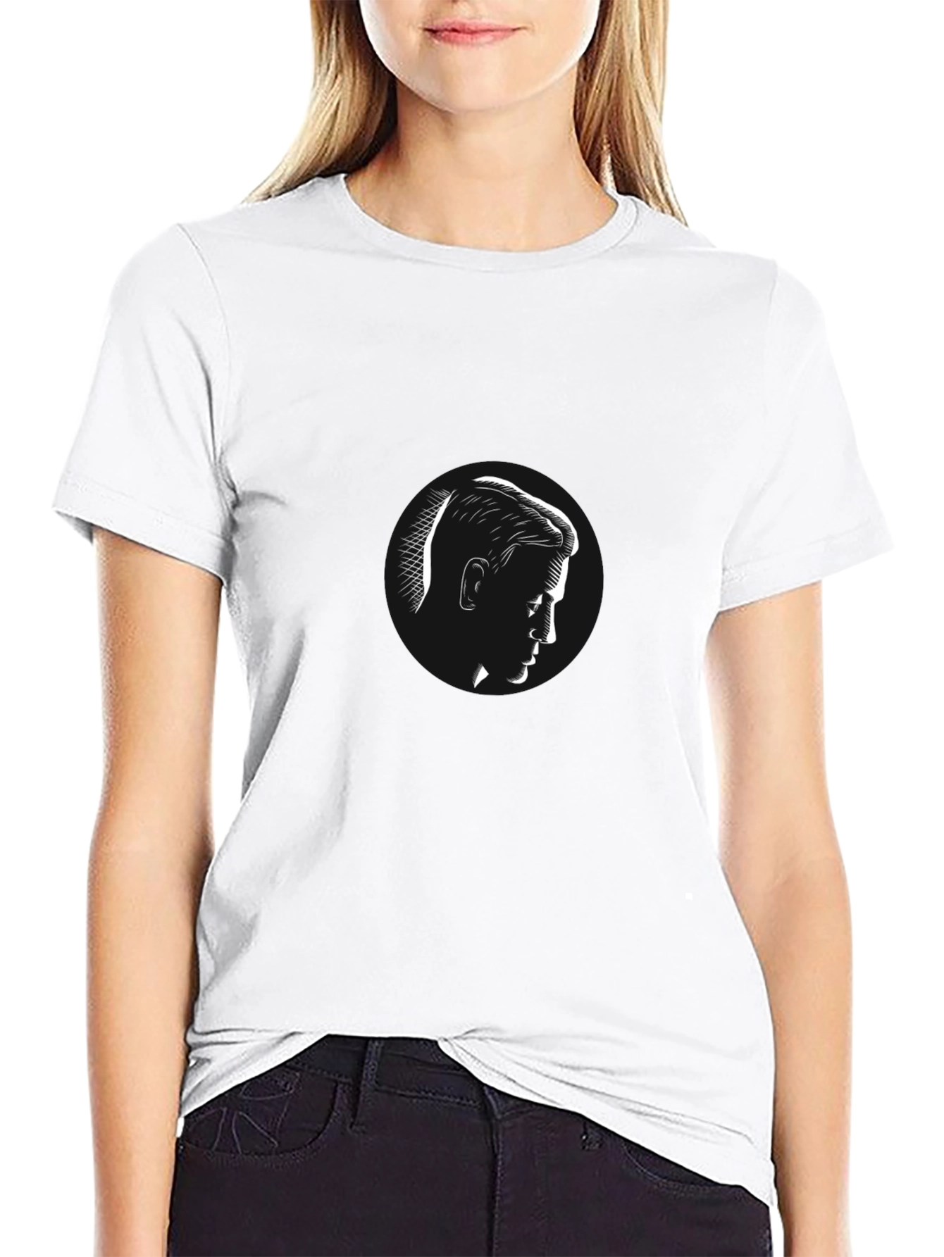 Mens Black T-Shirt with Portrait Graphic