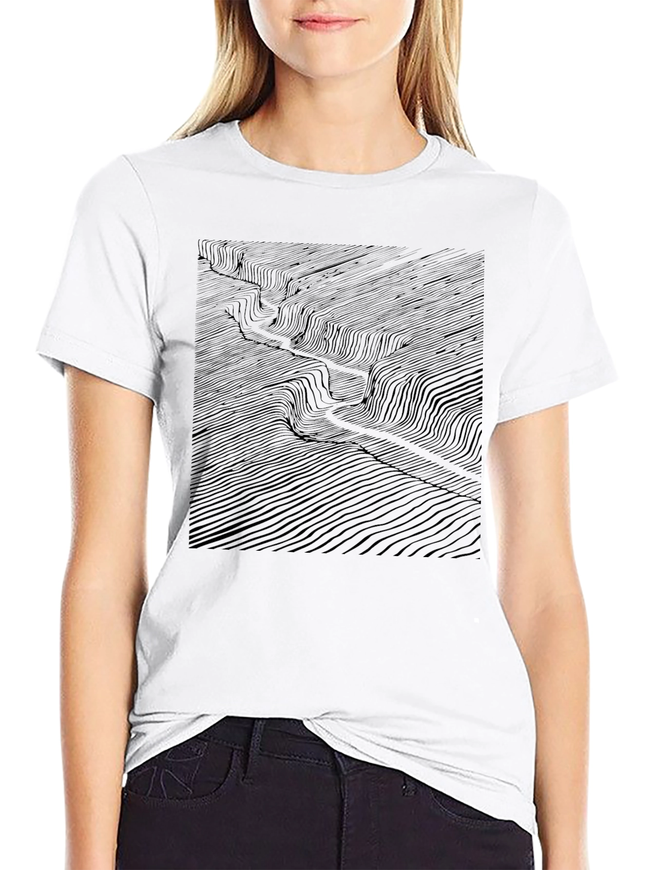 Abstract Topographic Lines T-Shirt - Black