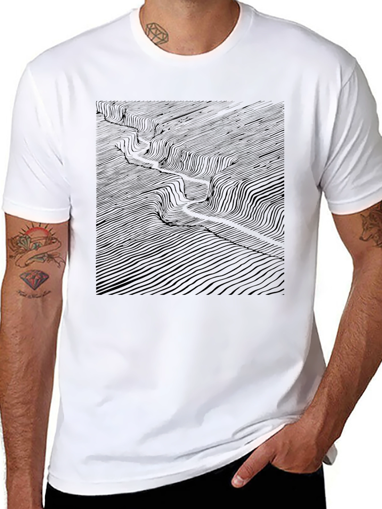 Abstract Topographic Lines T-Shirt - Black