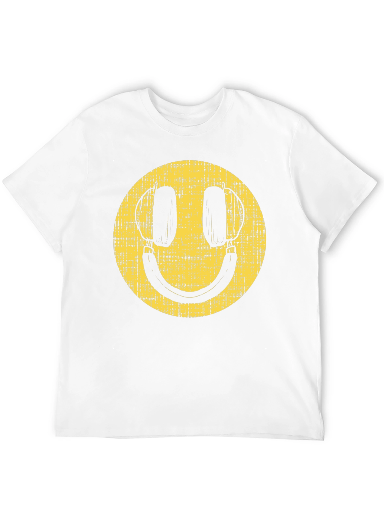 Retro Smiley Face Headphones Black T-Shirt