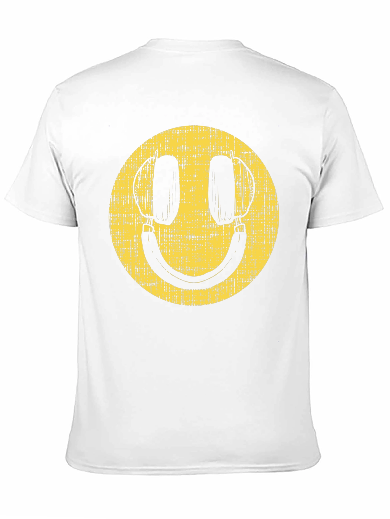 Retro Smiley Face Headphones Black T-Shirt
