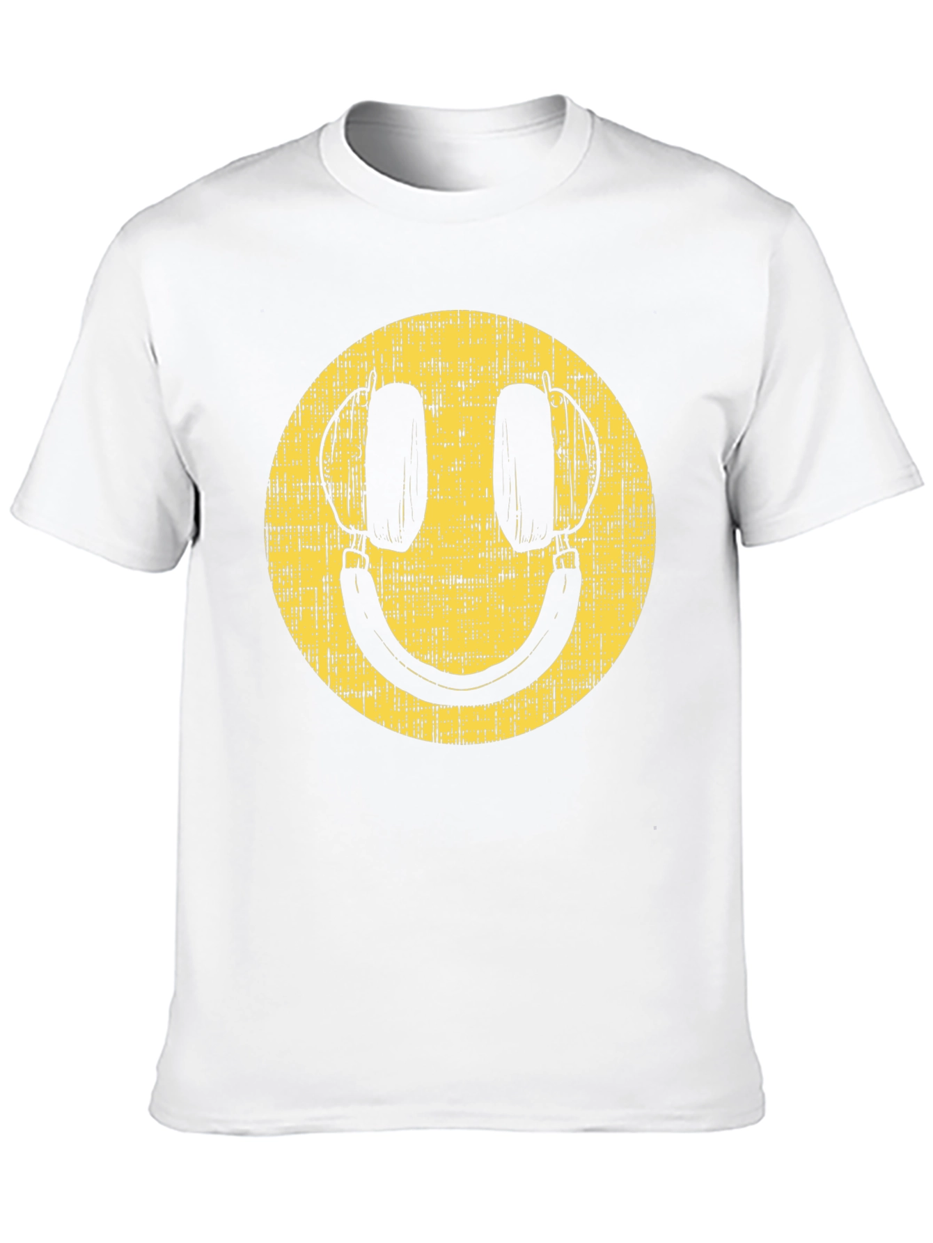 Retro Smiley Face Headphones Black T-Shirt