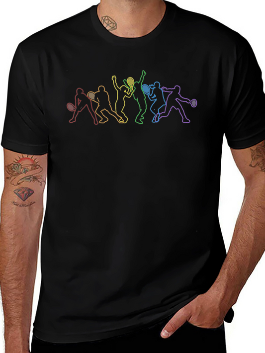 Rainbow Tennis Player Silhouette Black T-Shirt