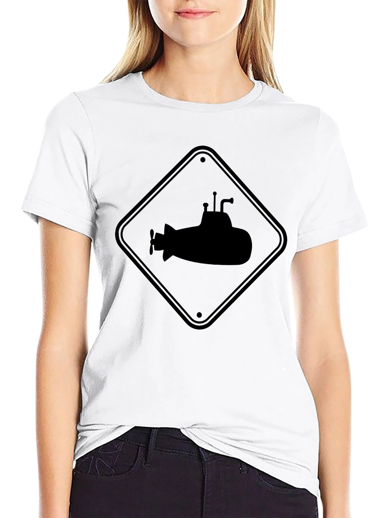 Submarine Crossing Sign Black T-Shirt