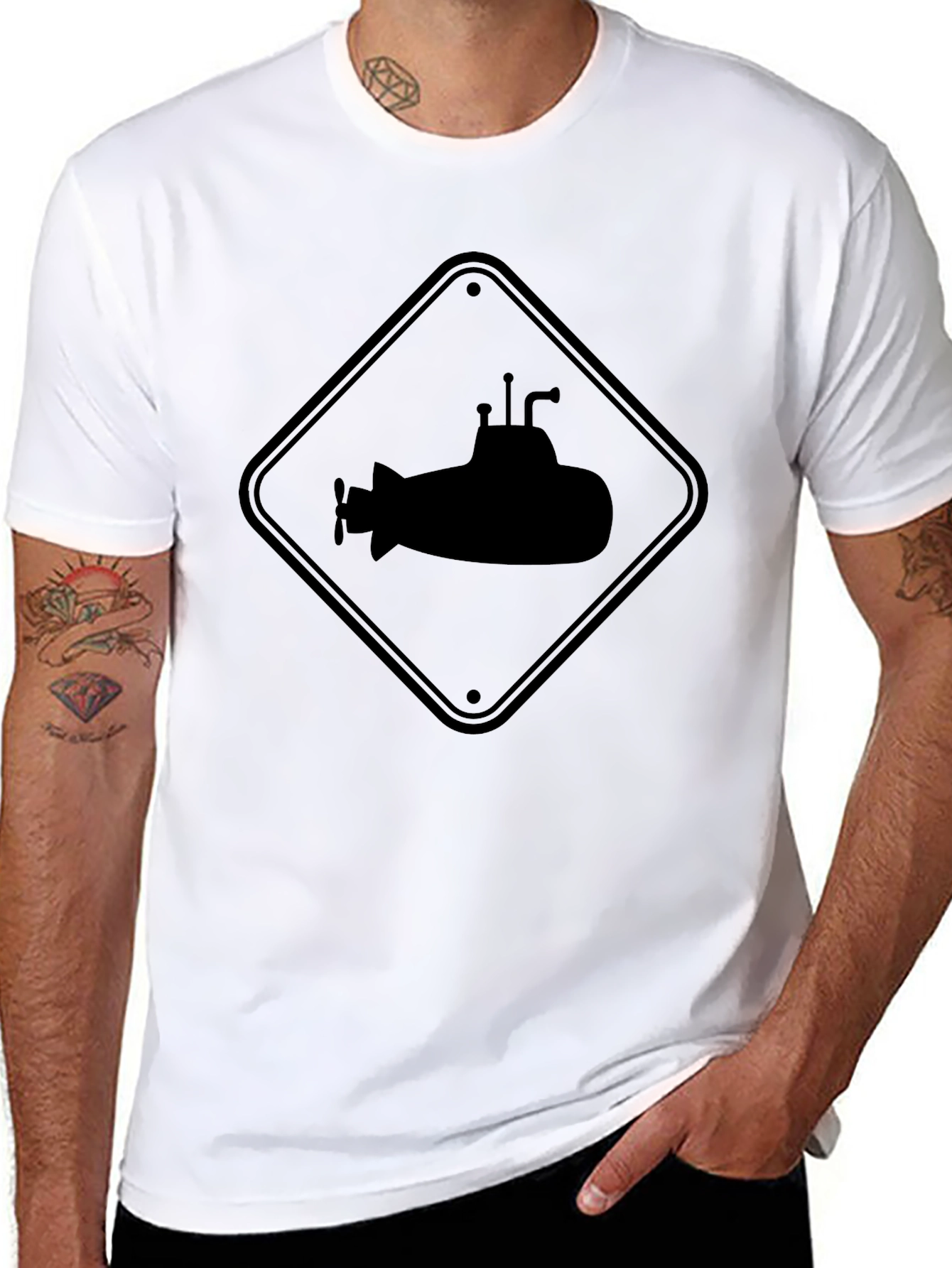 Submarine Crossing Sign Black T-Shirt