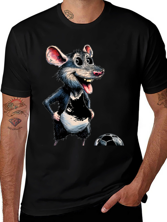 Cartoon Rat Graphic Tee - Soccer Fan T-Shirt