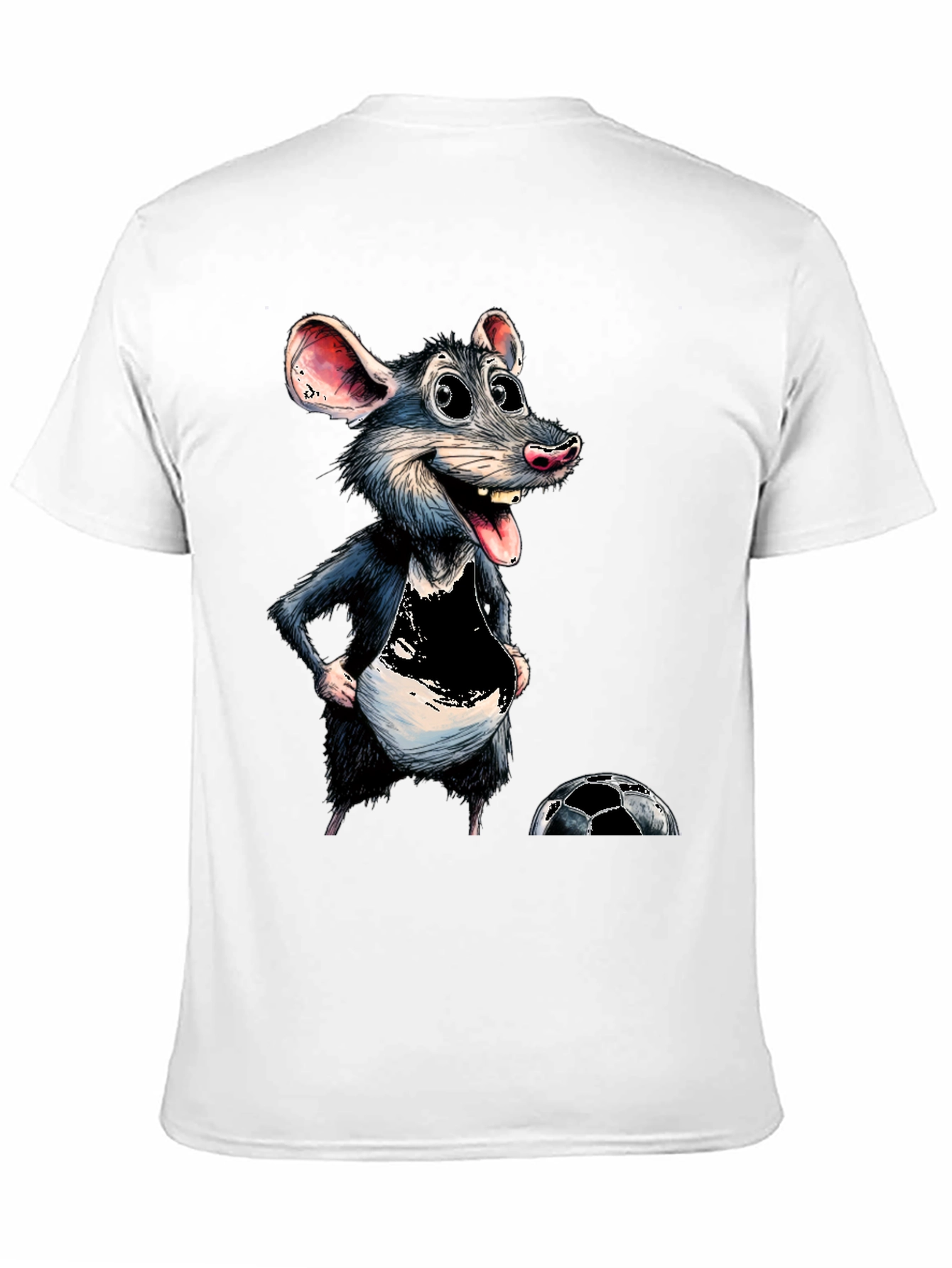 Cartoon Rat Graphic Tee - Soccer Fan T-Shirt