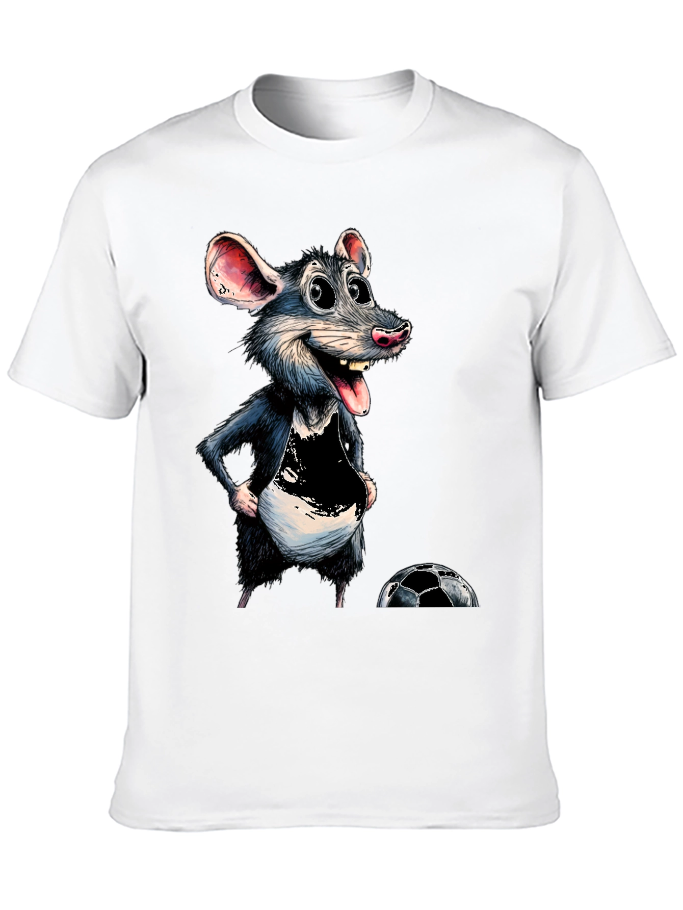 Cartoon Rat Graphic Tee - Soccer Fan T-Shirt