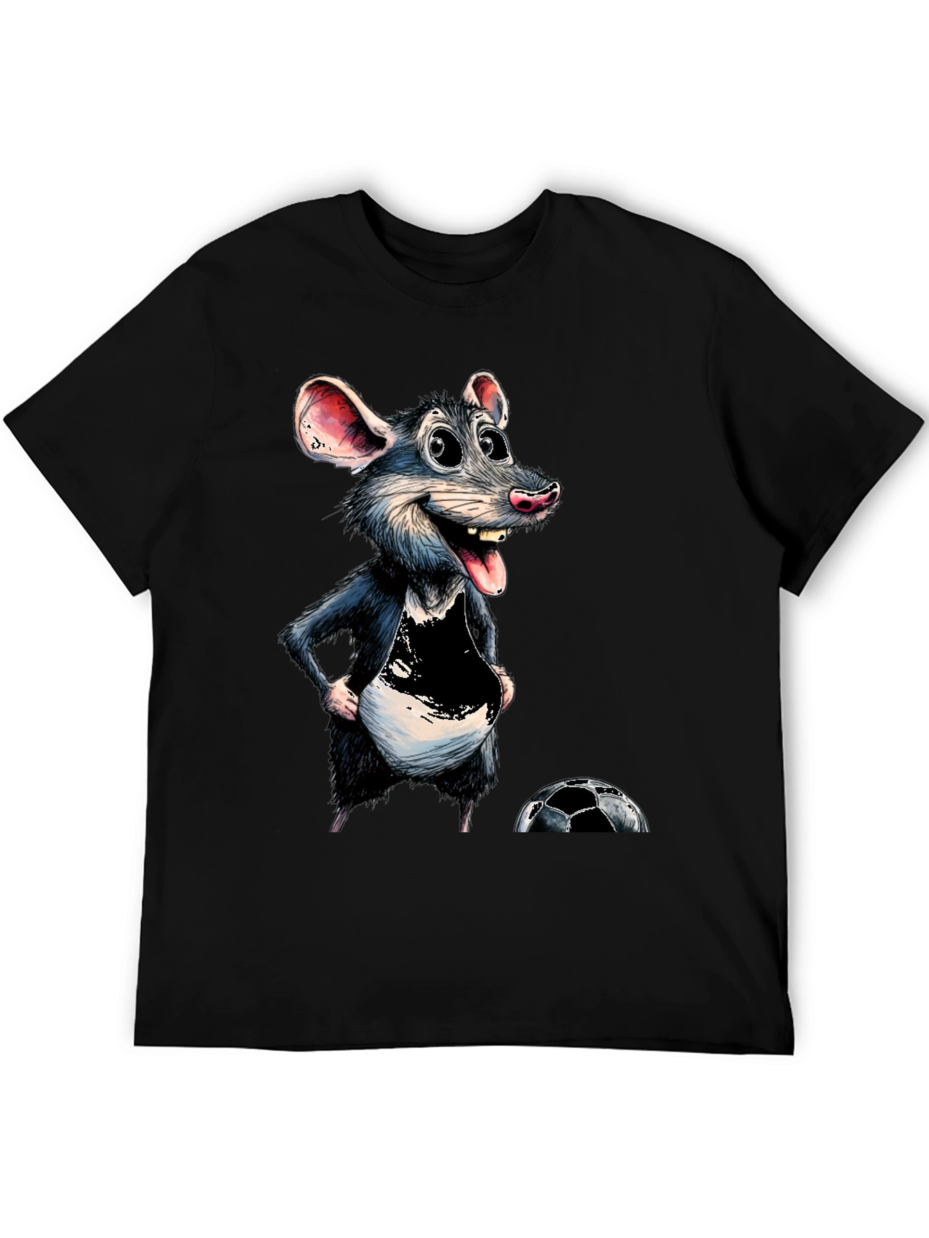Cartoon Rat Graphic Tee - Soccer Fan T-Shirt