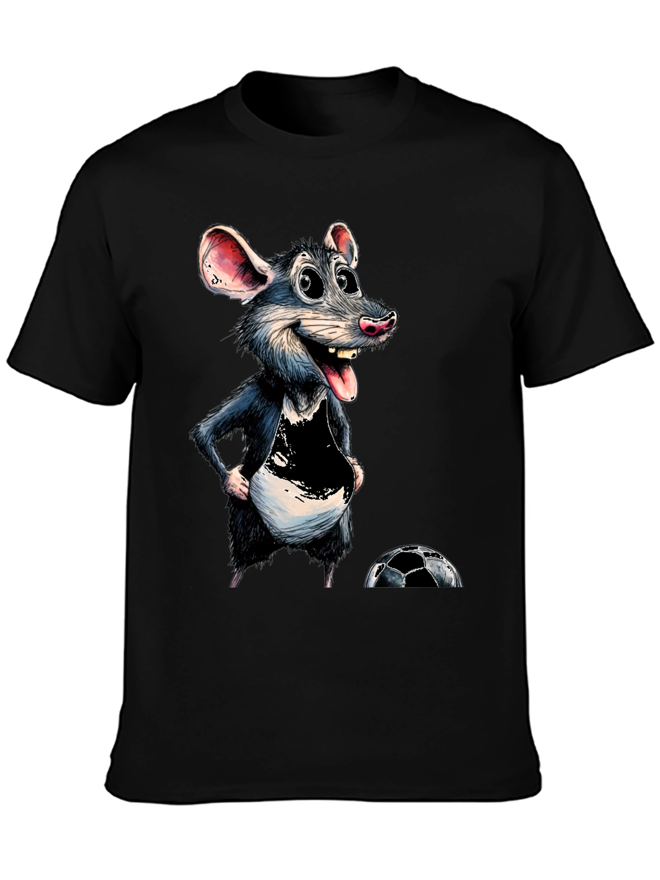 Cartoon Rat Graphic Tee - Soccer Fan T-Shirt