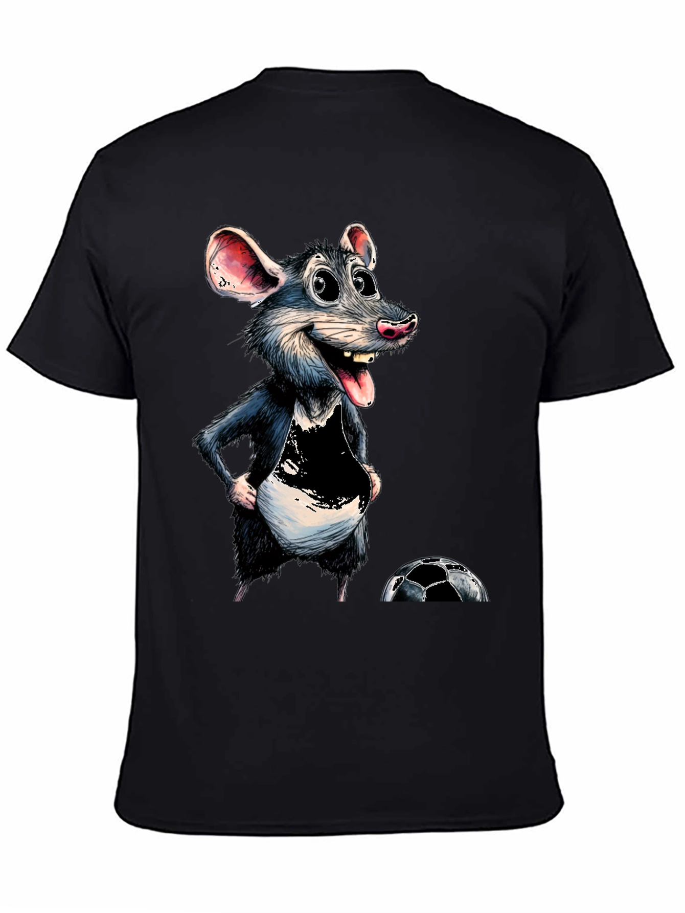 Cartoon Rat Graphic Tee - Soccer Fan T-Shirt