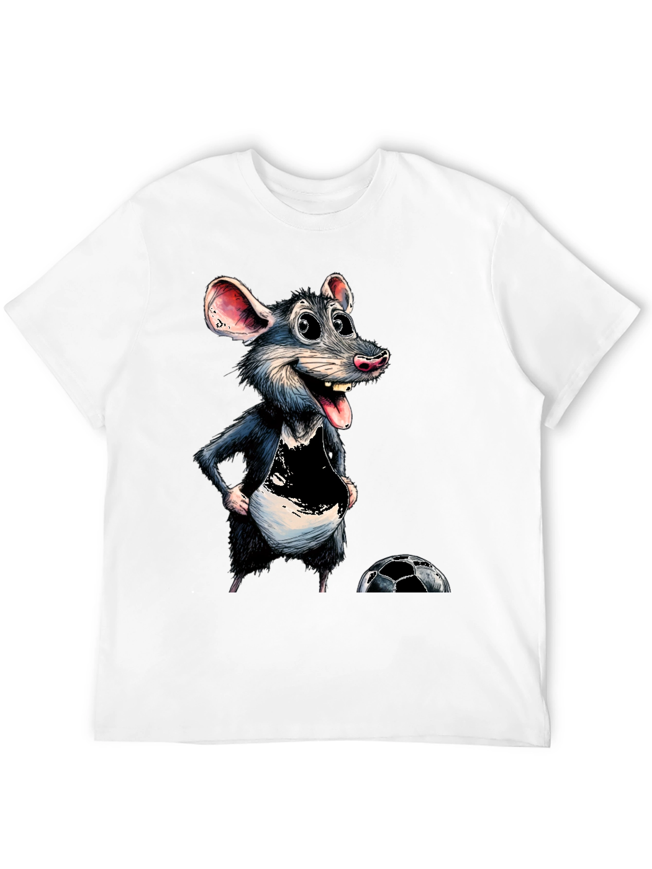 Cartoon Rat Graphic Tee - Soccer Fan T-Shirt
