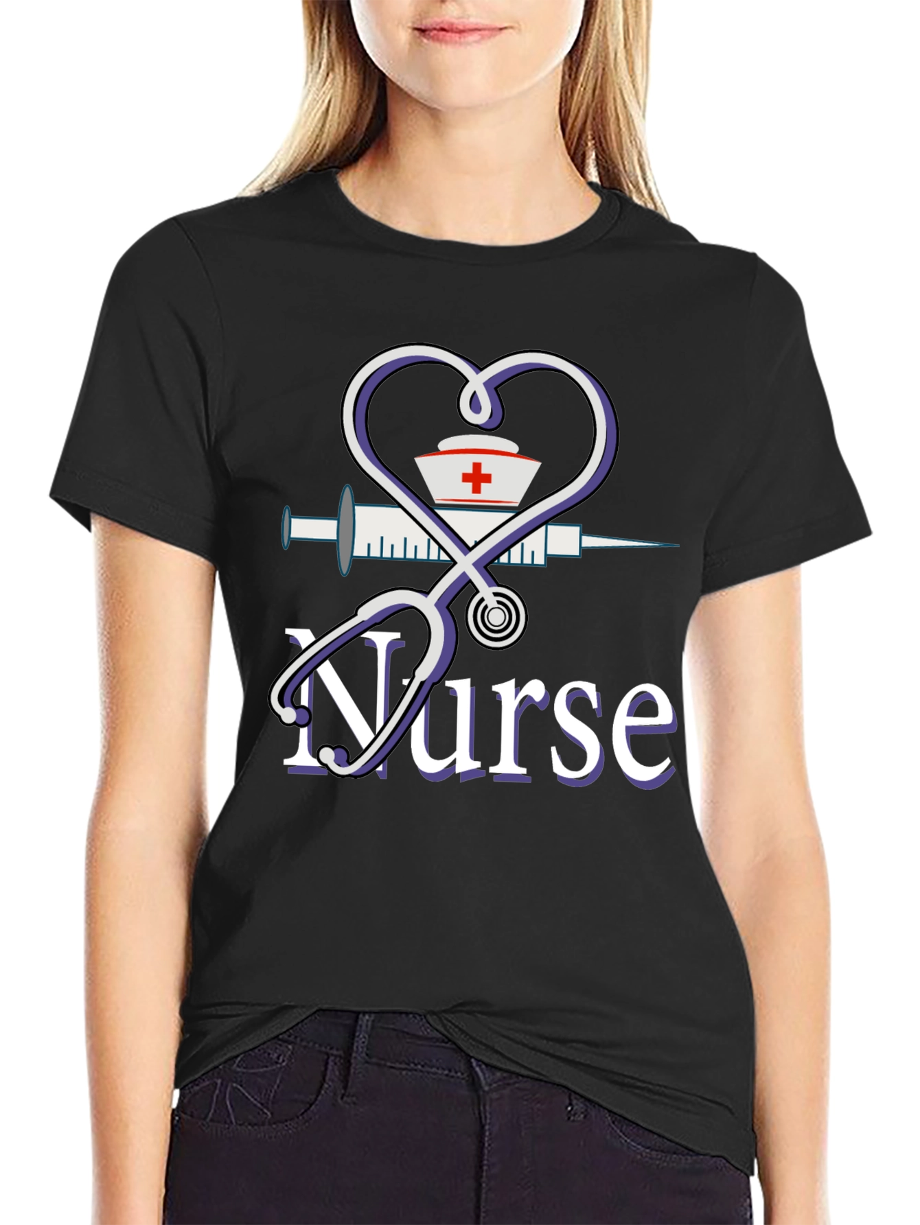 Nurse Graphic T-Shirt - Heart Stethoscope Design