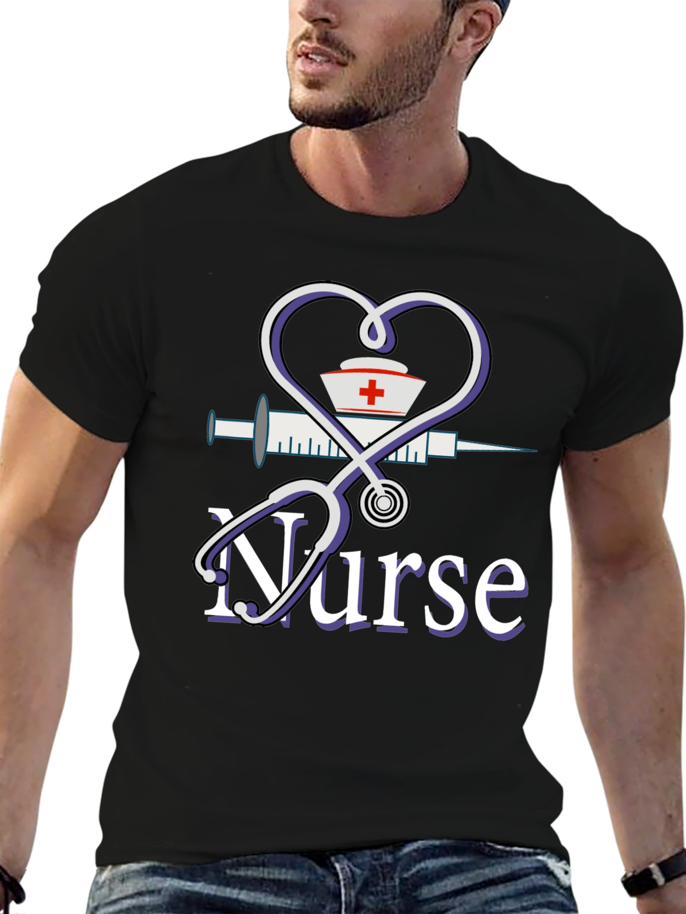 Nurse Graphic T-Shirt - Heart Stethoscope Design