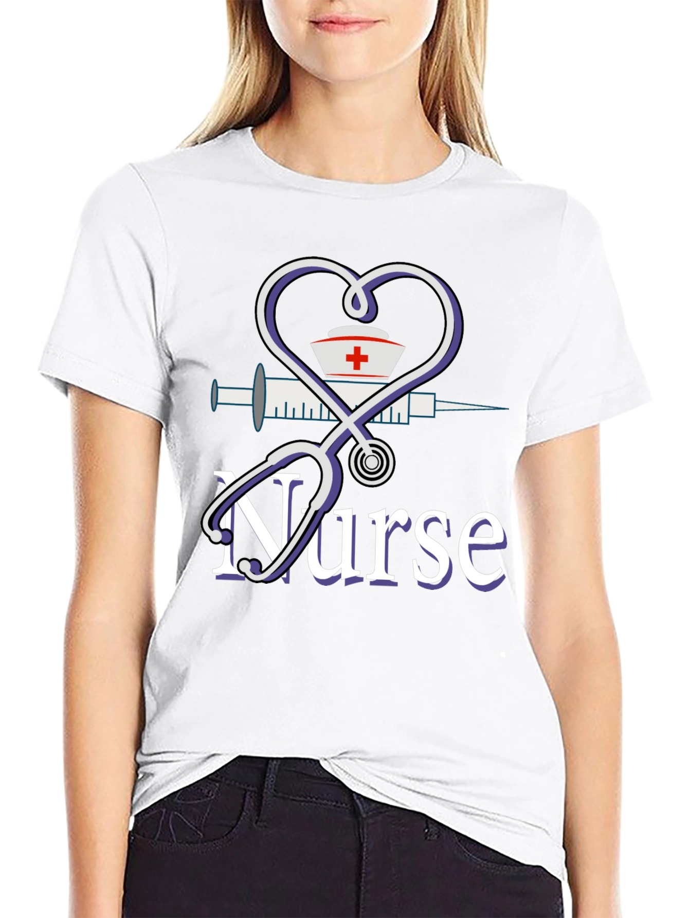 Nurse Graphic T-Shirt - Heart Stethoscope Design