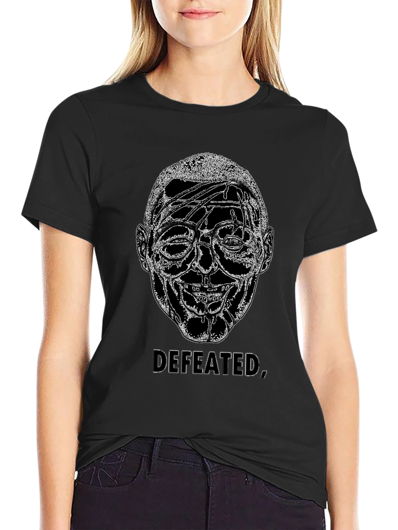 Defeated Graphic Print Black T-Shirt