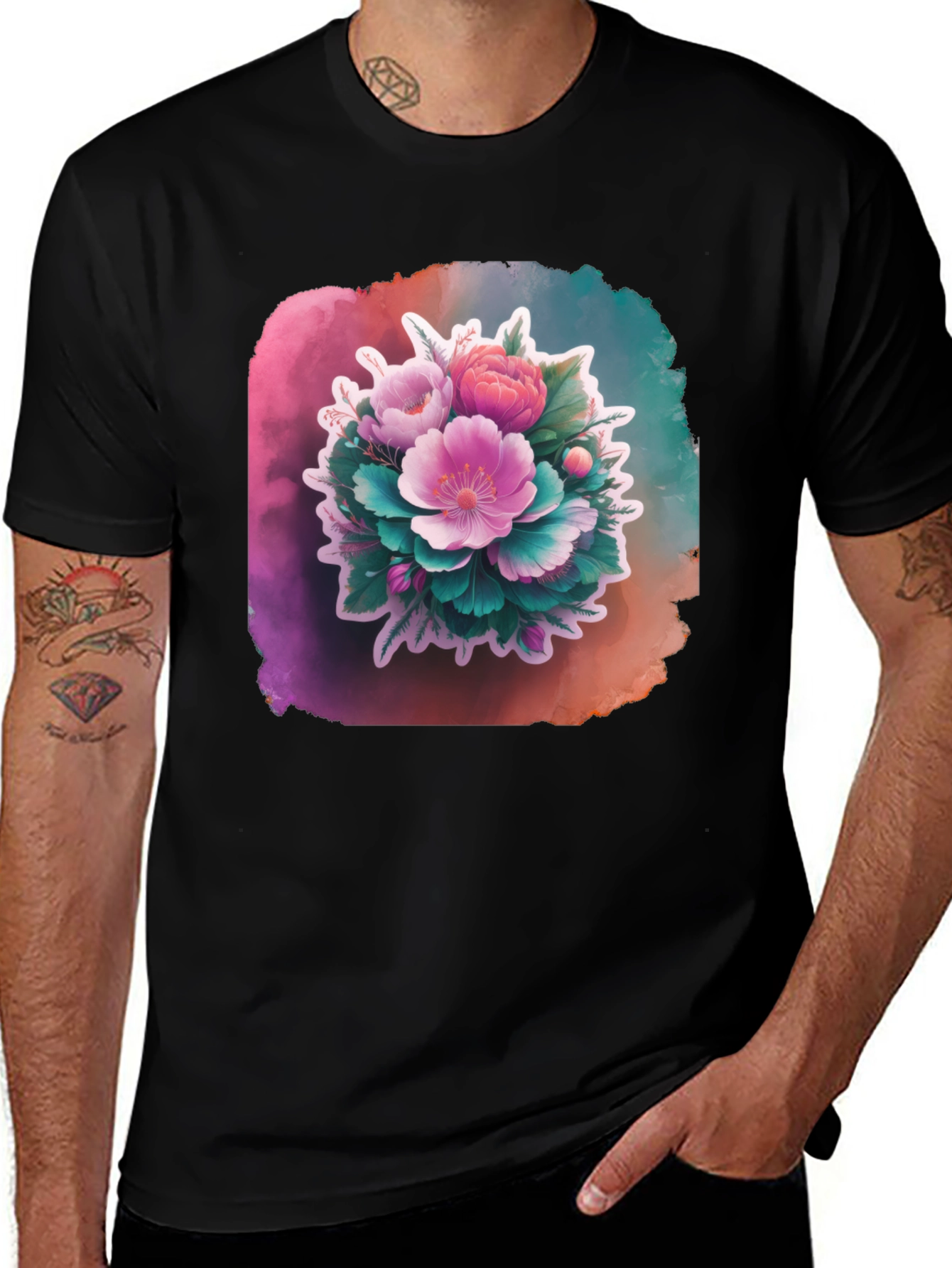 Floral Bouquet Black T-Shirt