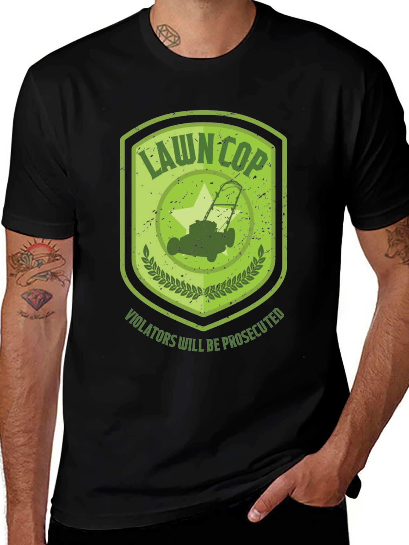 Lawn Cop Graphic T-Shirt - Funny Lawnmower Design