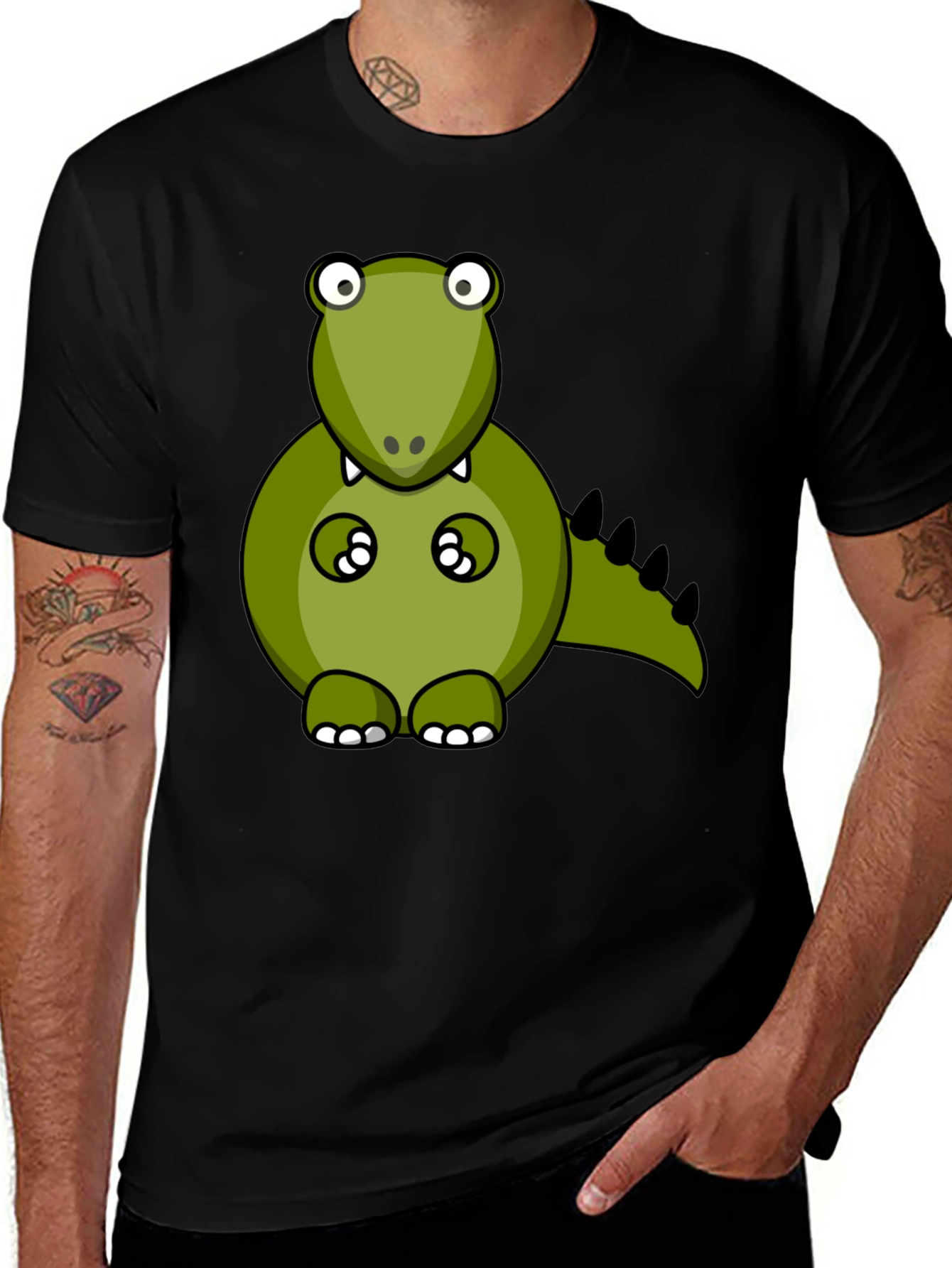 Cartoon Dino Graphic Tee - Mens Black T-Shirt