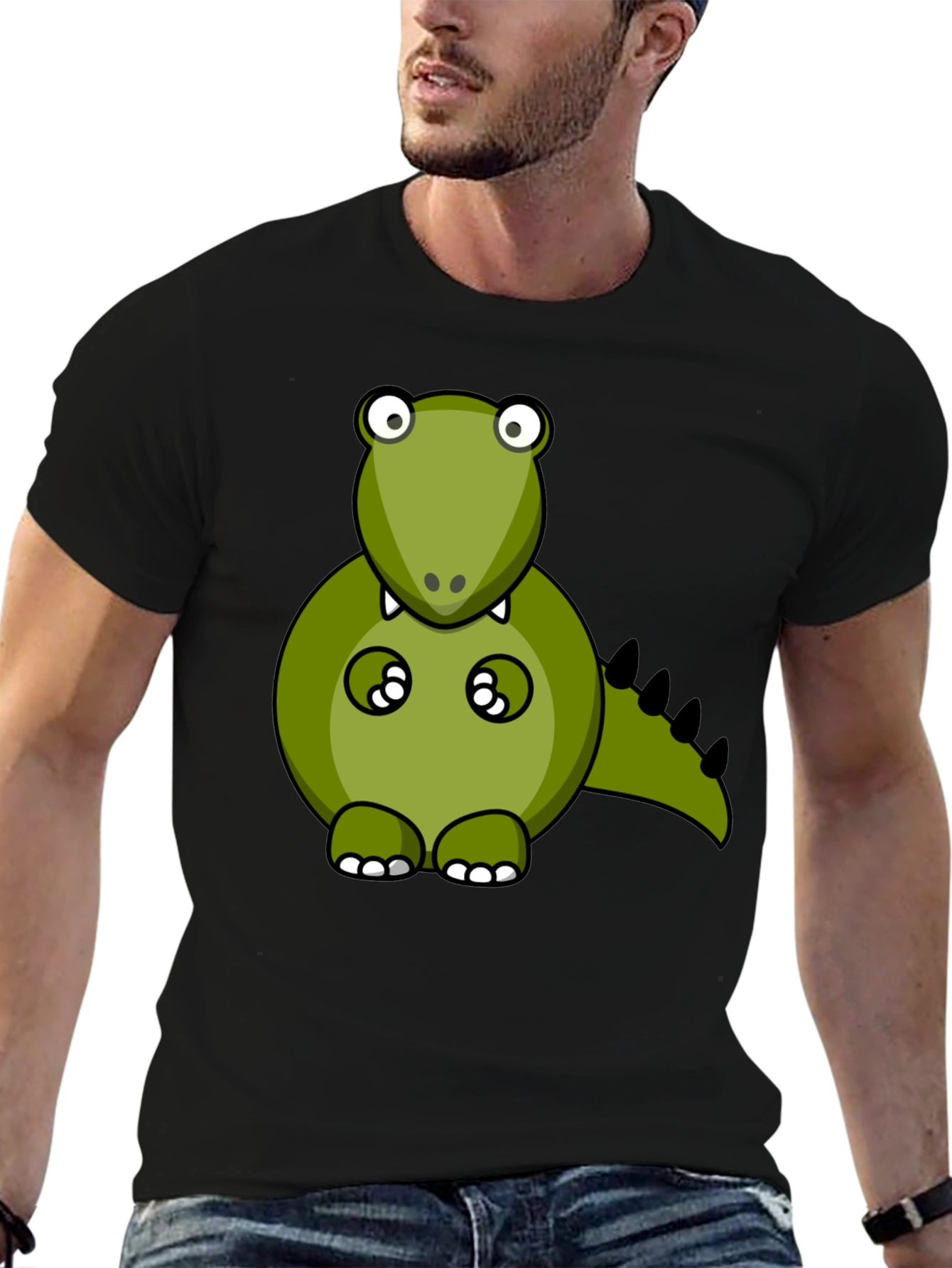 Cartoon Dino Graphic Tee - Mens Black T-Shirt