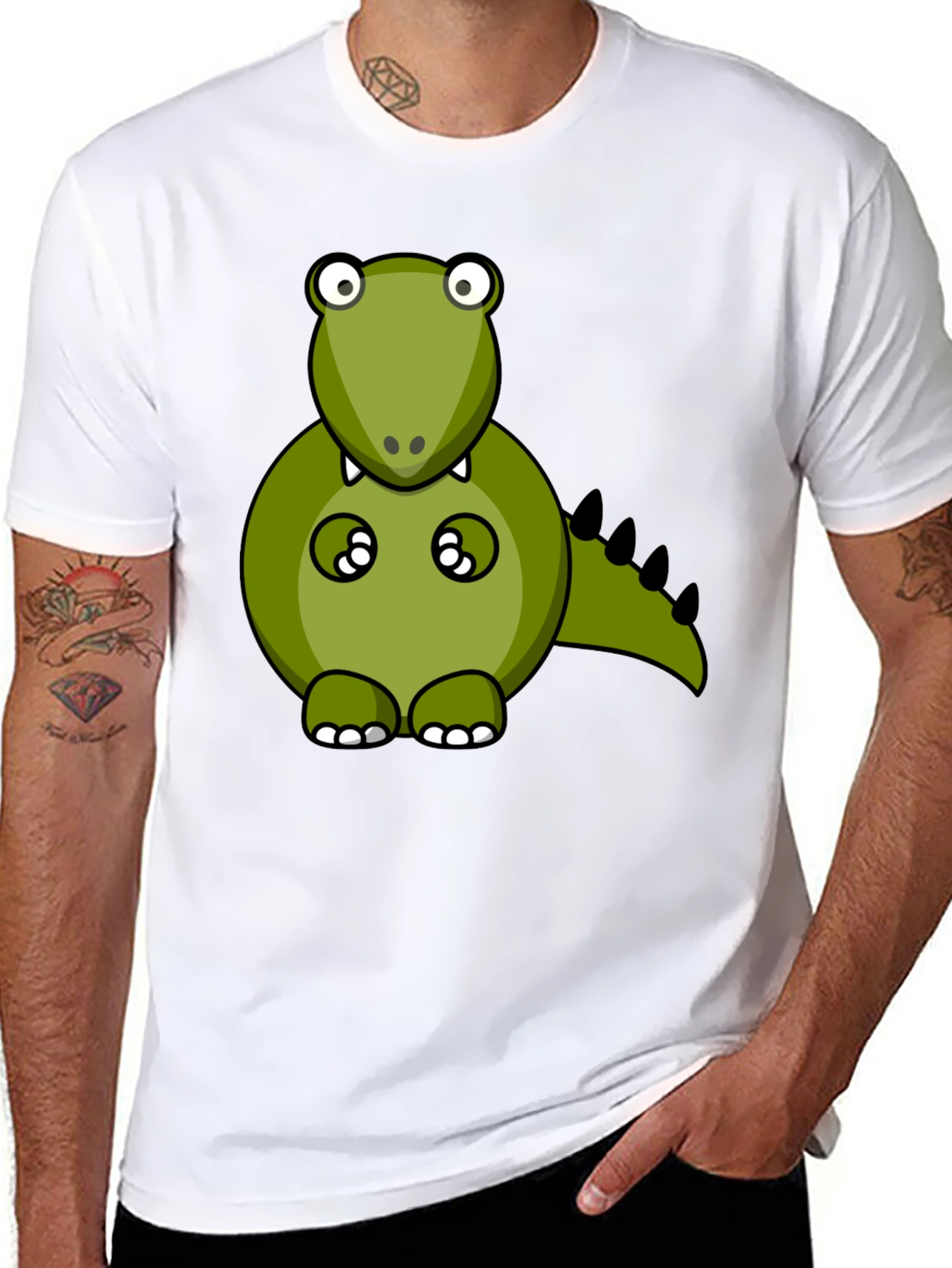 Cartoon Dino Graphic Tee - Mens Black T-Shirt