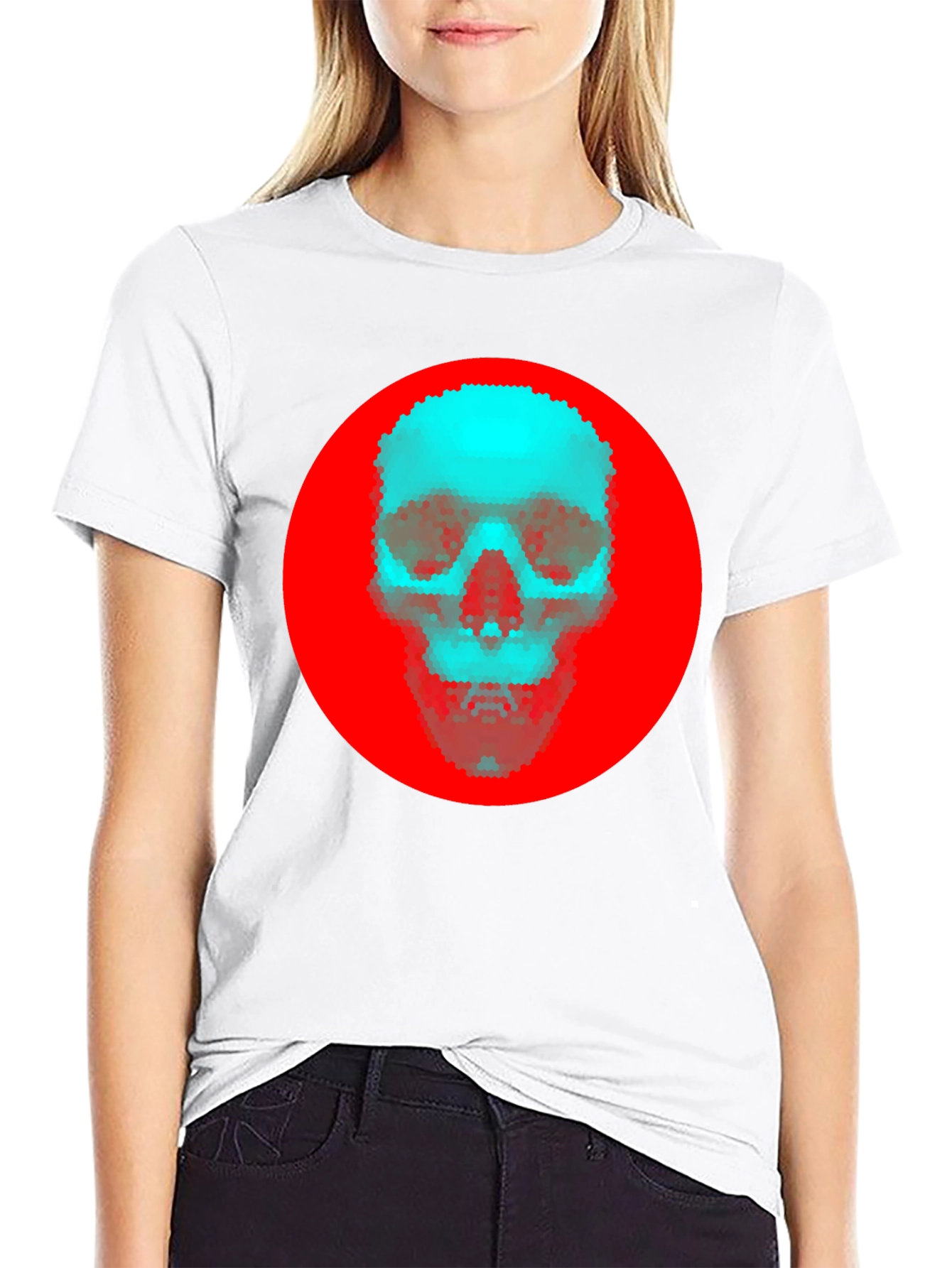Red Circle Skull Graphic Tee - Stylish Black T-Shirt
