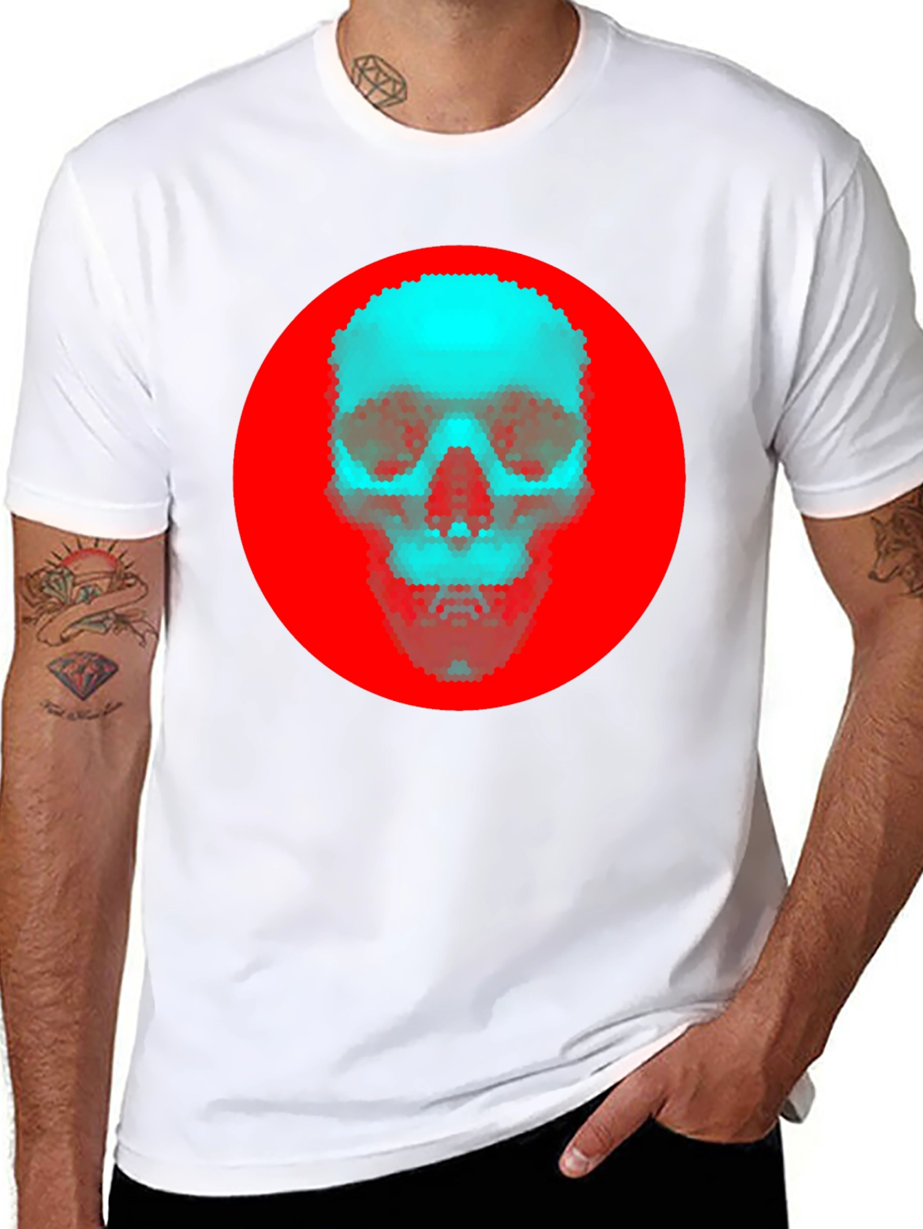 Red Circle Skull Graphic Tee - Stylish Black T-Shirt