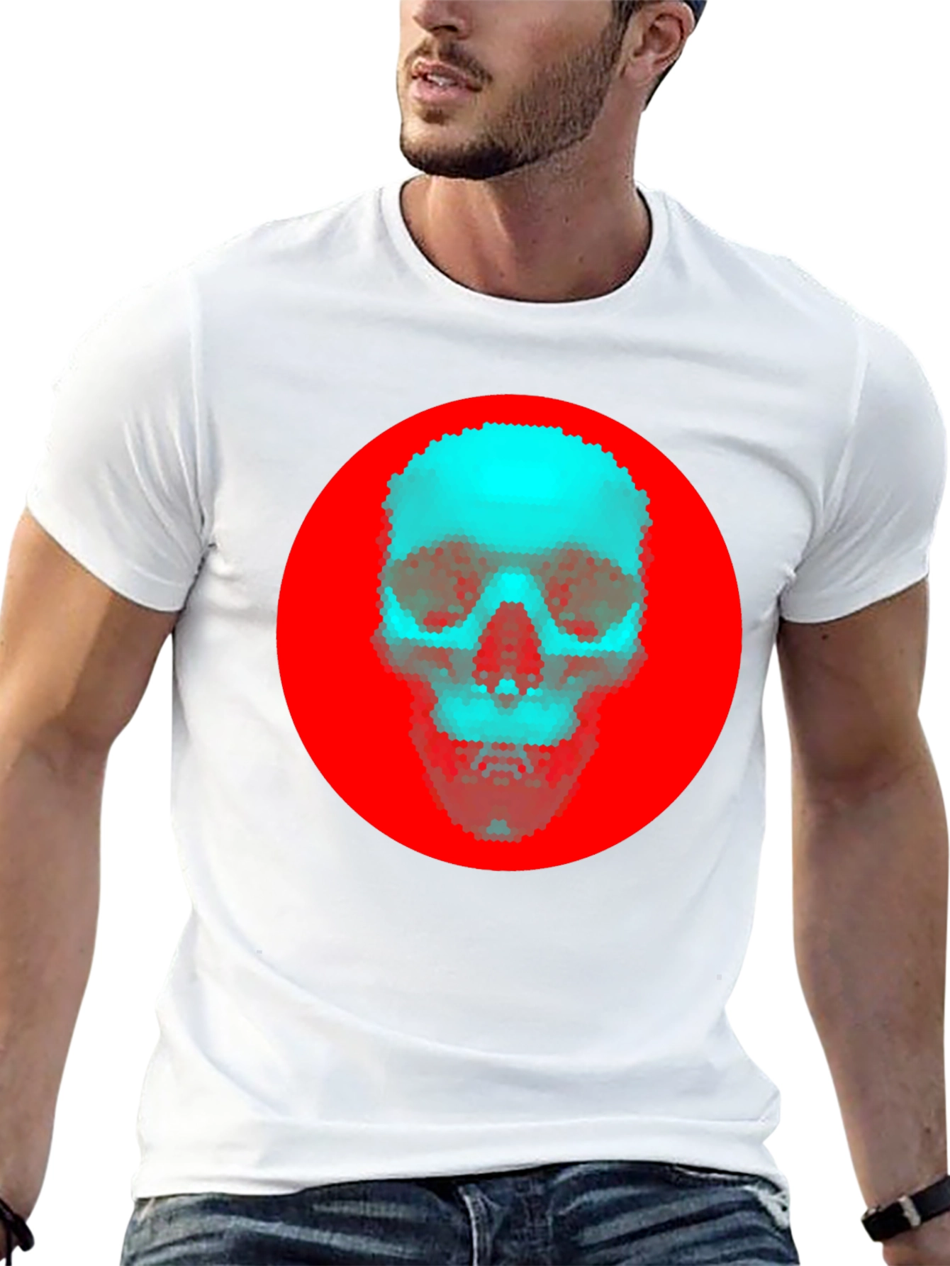 Red Circle Skull Graphic Tee - Stylish Black T-Shirt