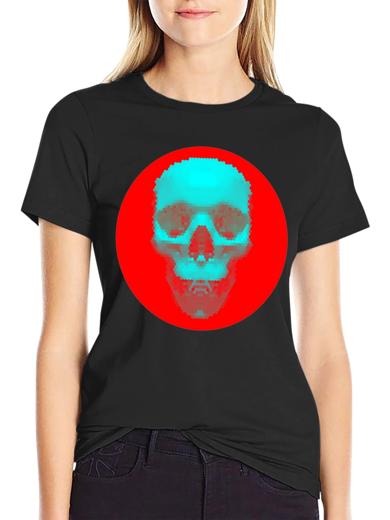 Red Circle Skull Graphic Tee - Stylish Black T-Shirt