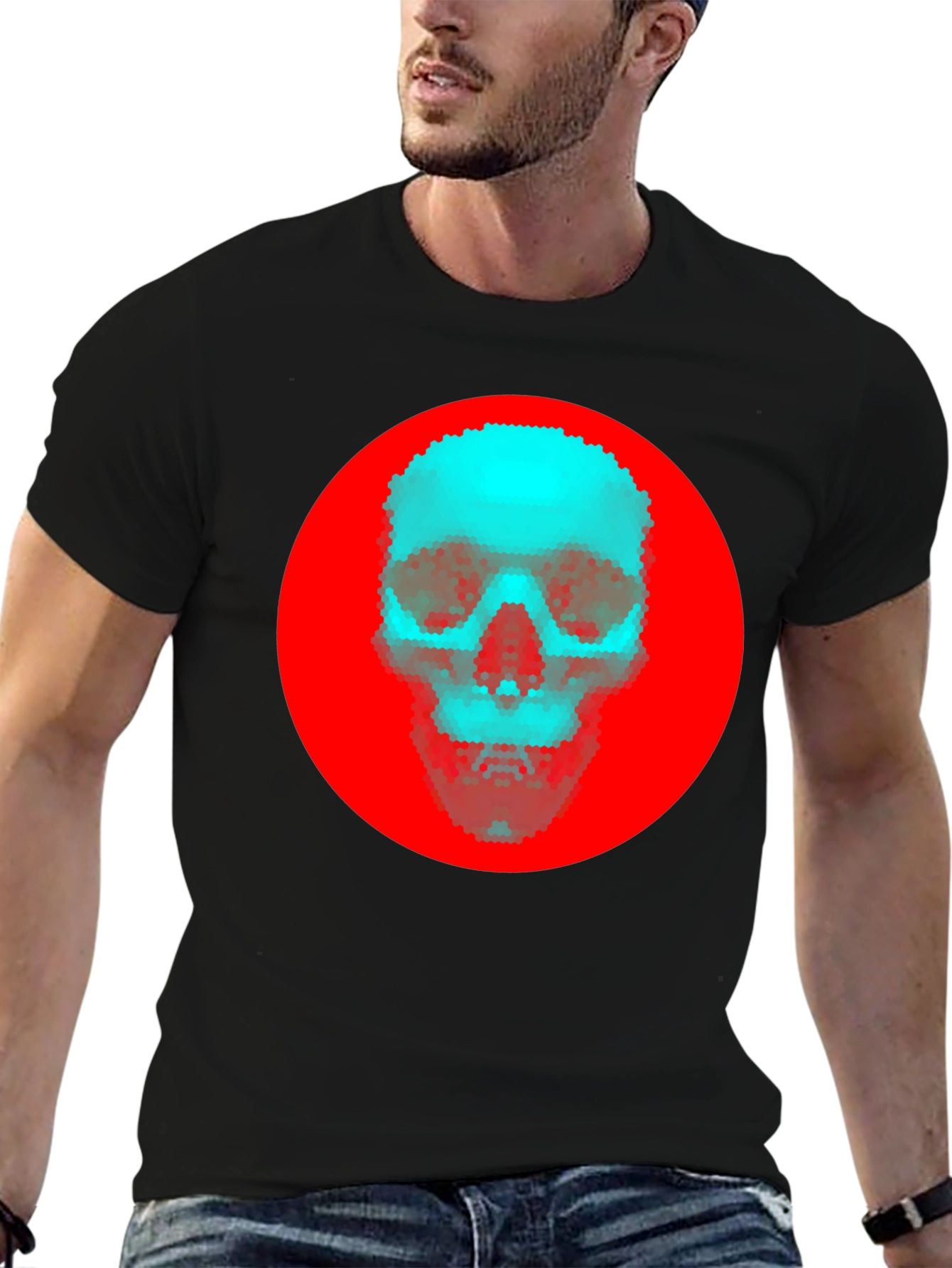 Red Circle Skull Graphic Tee - Stylish Black T-Shirt