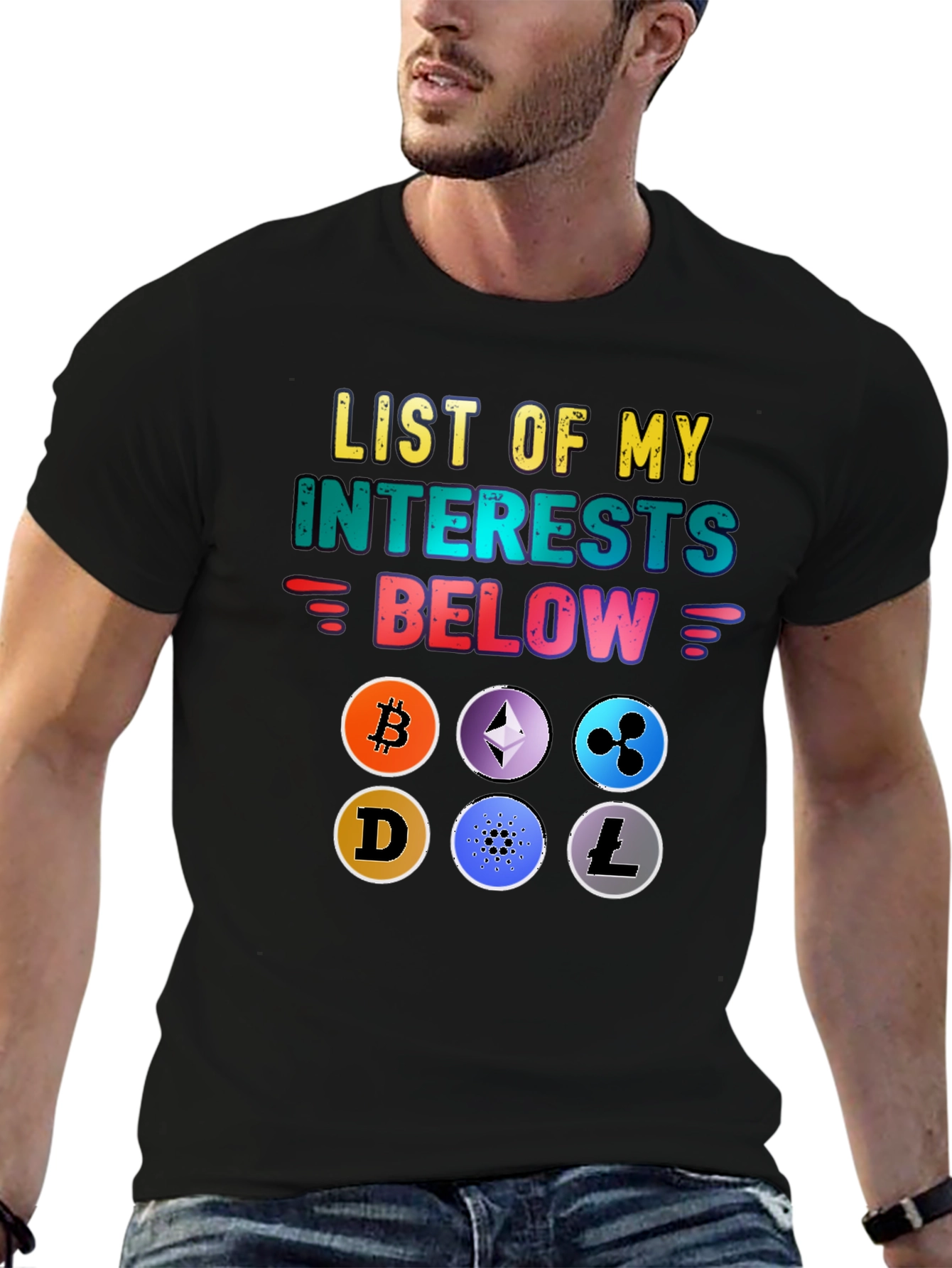 Crypto Interests T-Shirt - Bitcoin Ethereum & More!