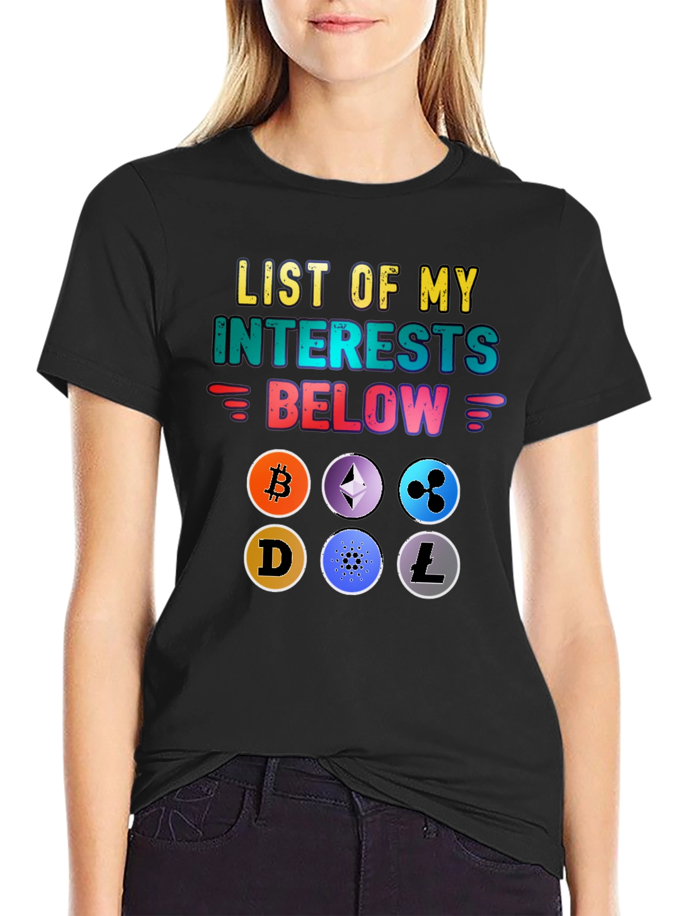 Crypto Interests T-Shirt - Bitcoin Ethereum & More!
