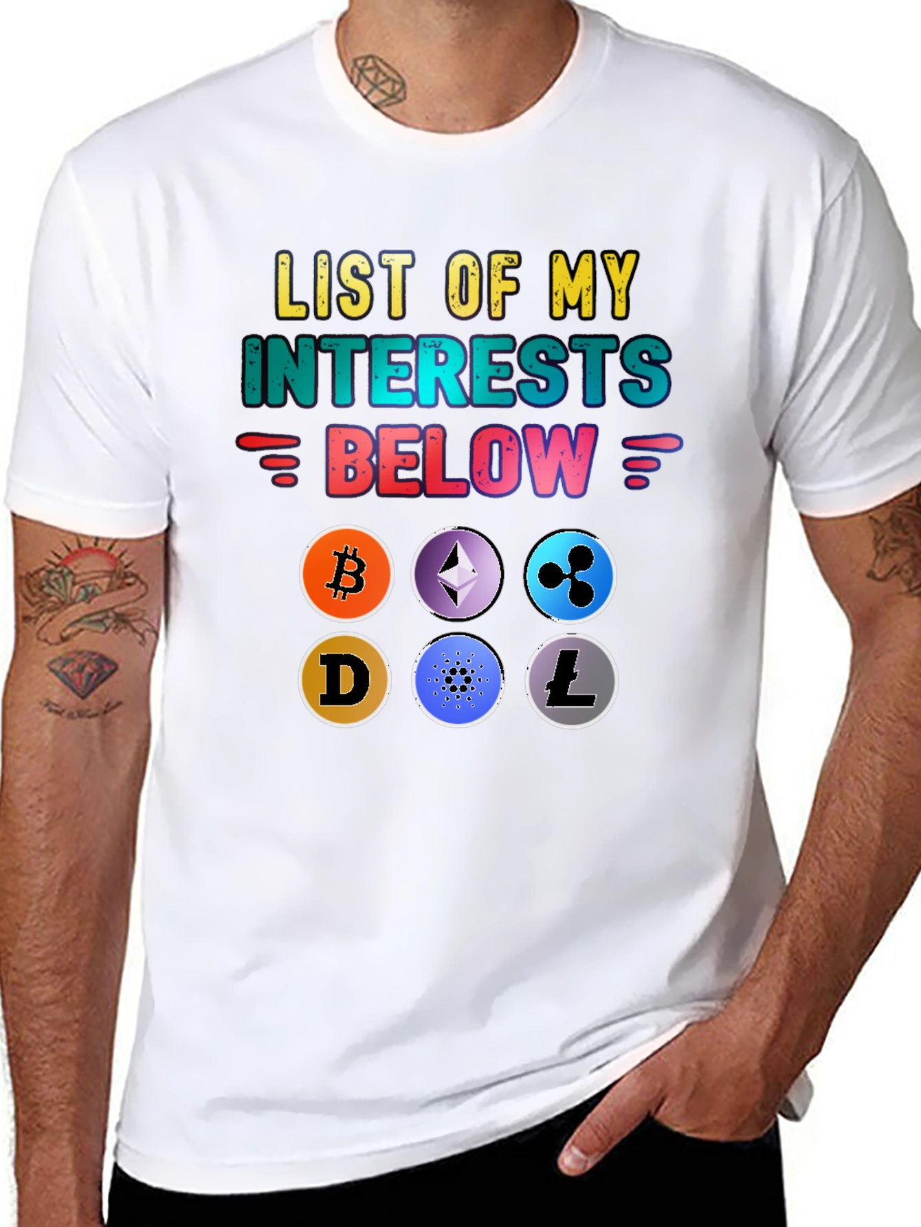 Crypto Interests T-Shirt - Bitcoin Ethereum & More!
