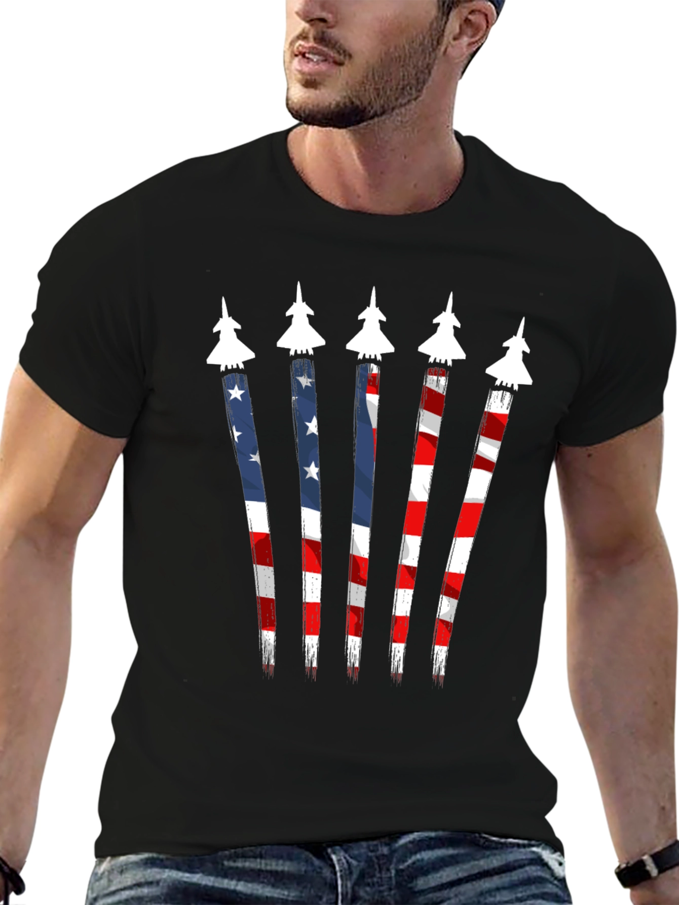 American Flag Fighter Jet Graphic Tee