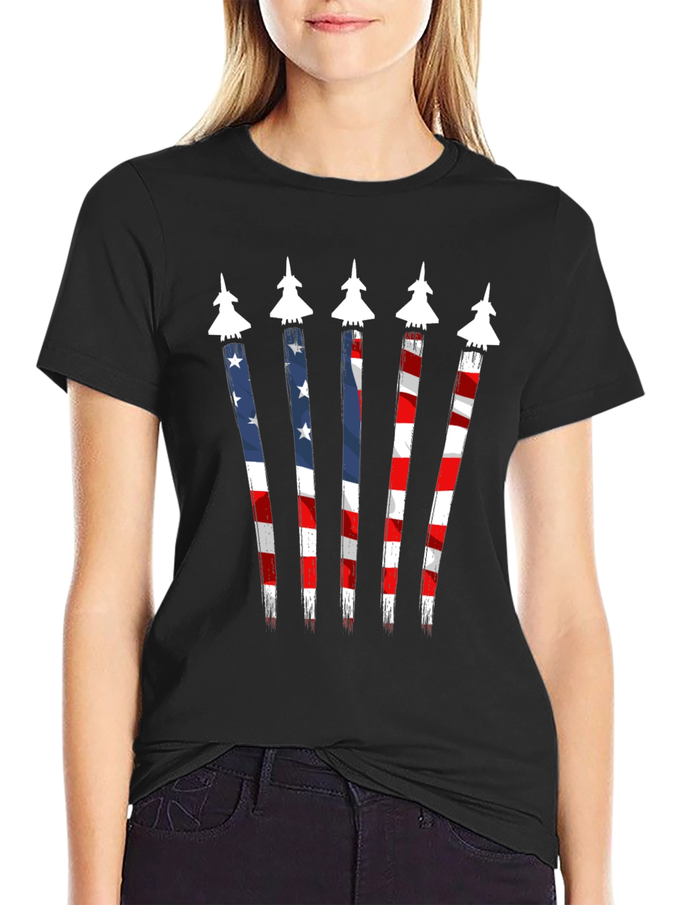 American Flag Fighter Jet Graphic Tee