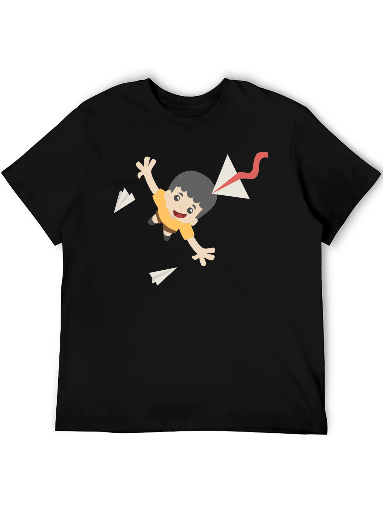 Cartoon Kite T-Shirt - Black Cotton Tee